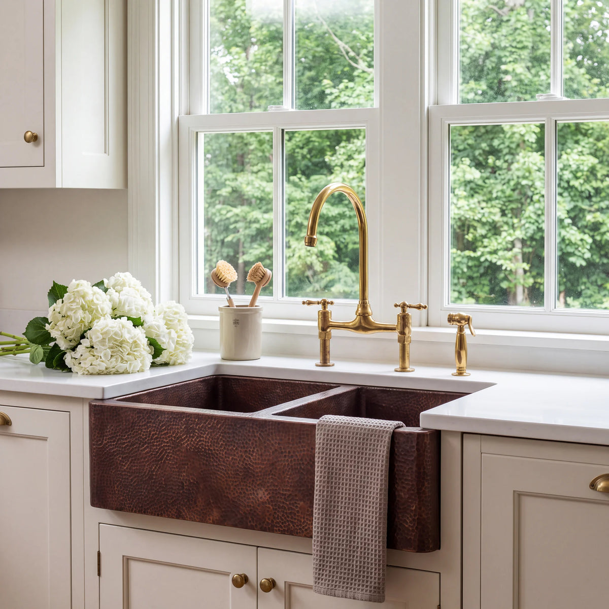 Doppio Double Bowl Copper Farmhouse Sink