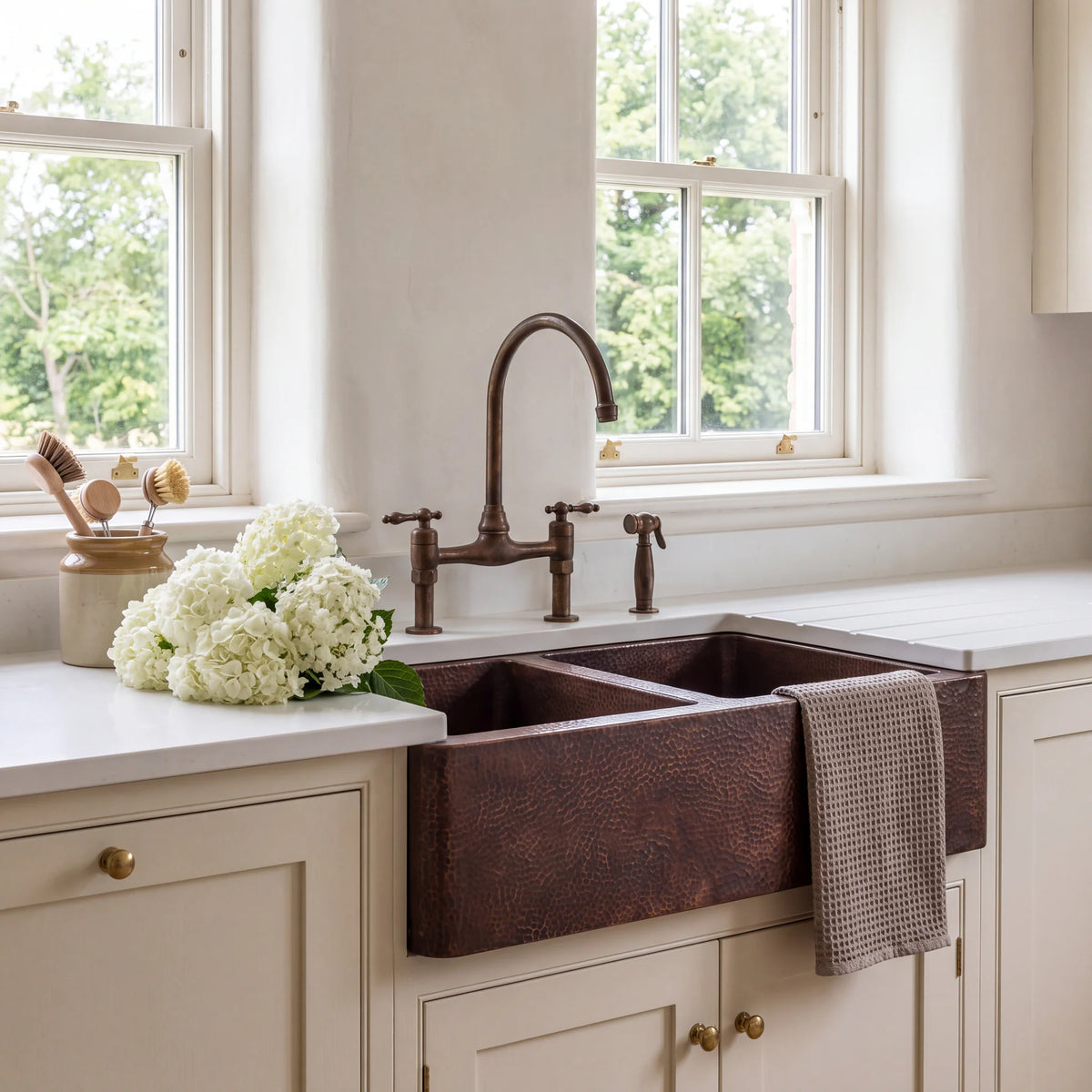 Doppio Double Bowl Copper Farmhouse Sink