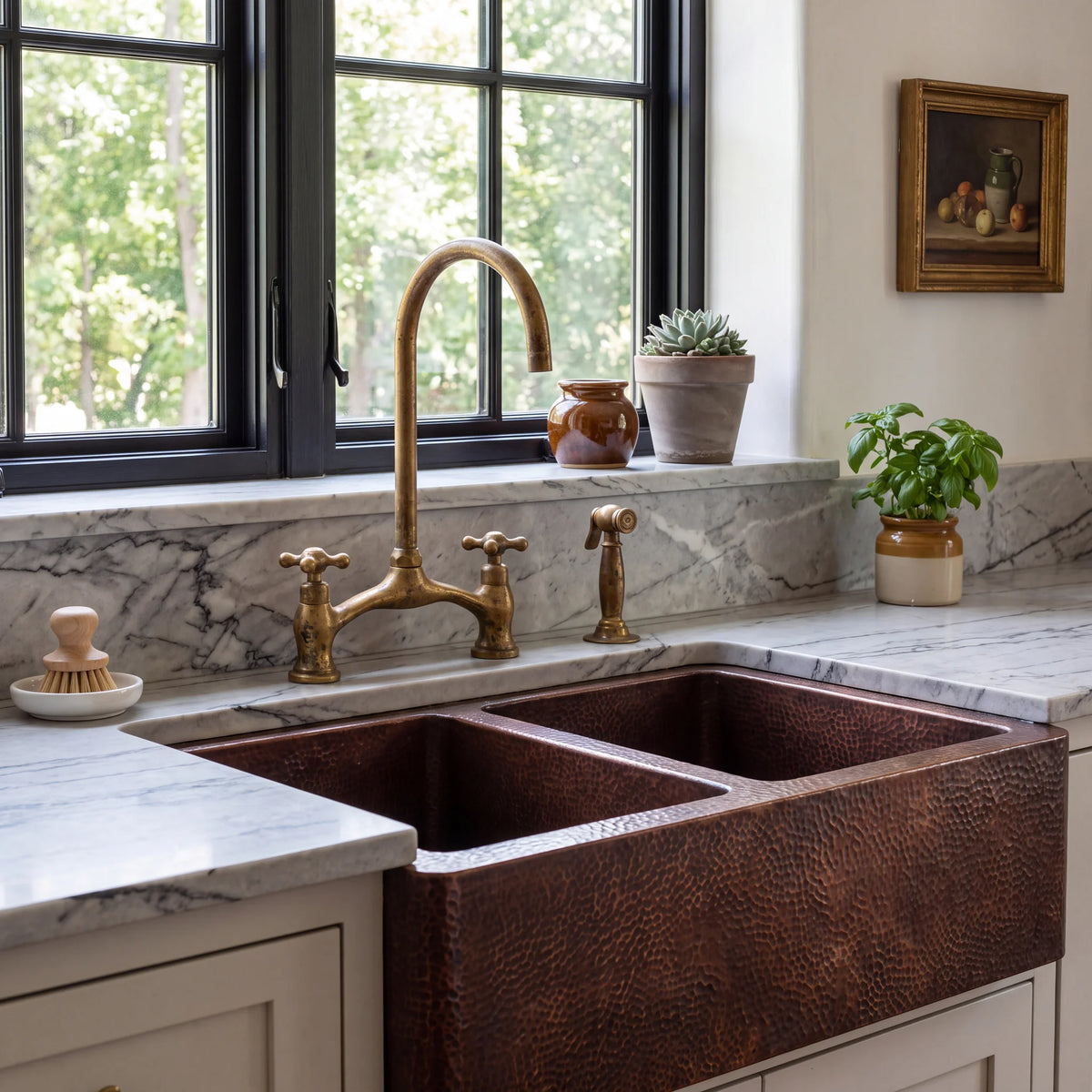 Doppio Double Bowl Copper Farmhouse Sink