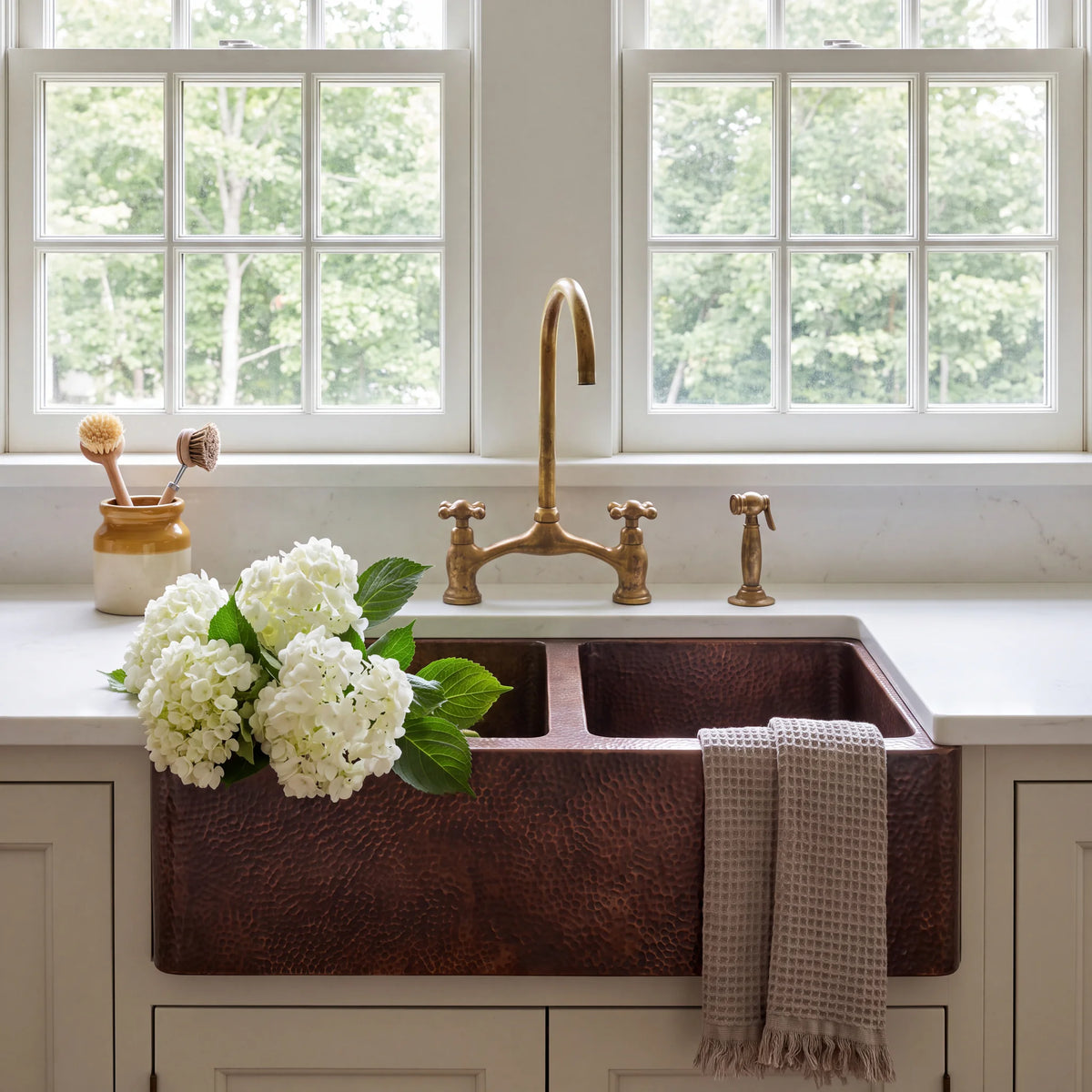 Doppio Double Bowl Copper Farmhouse Sink