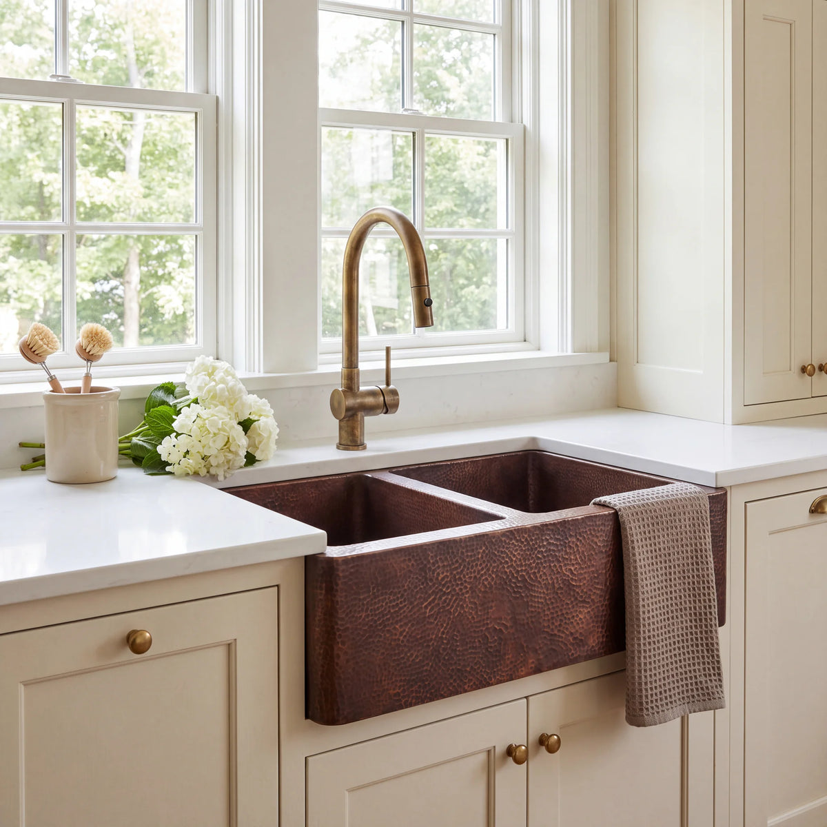 Doppio Double Bowl Copper Farmhouse Sink