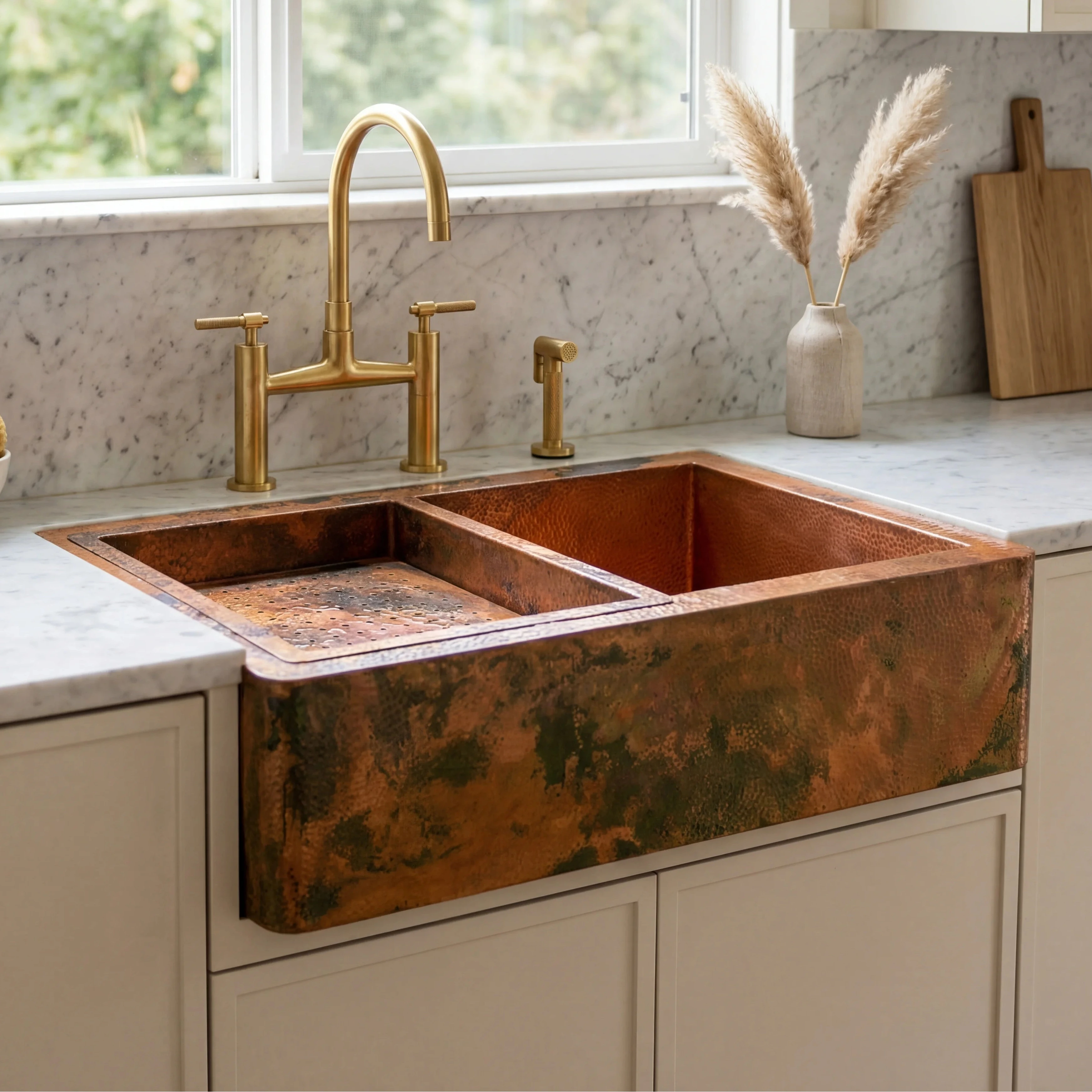 Copper Farmhouse Kitchen Sink with Draining Board