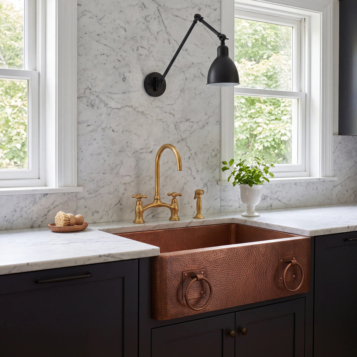 Coffer Copper Farmhouse Sink with Ring Pulls