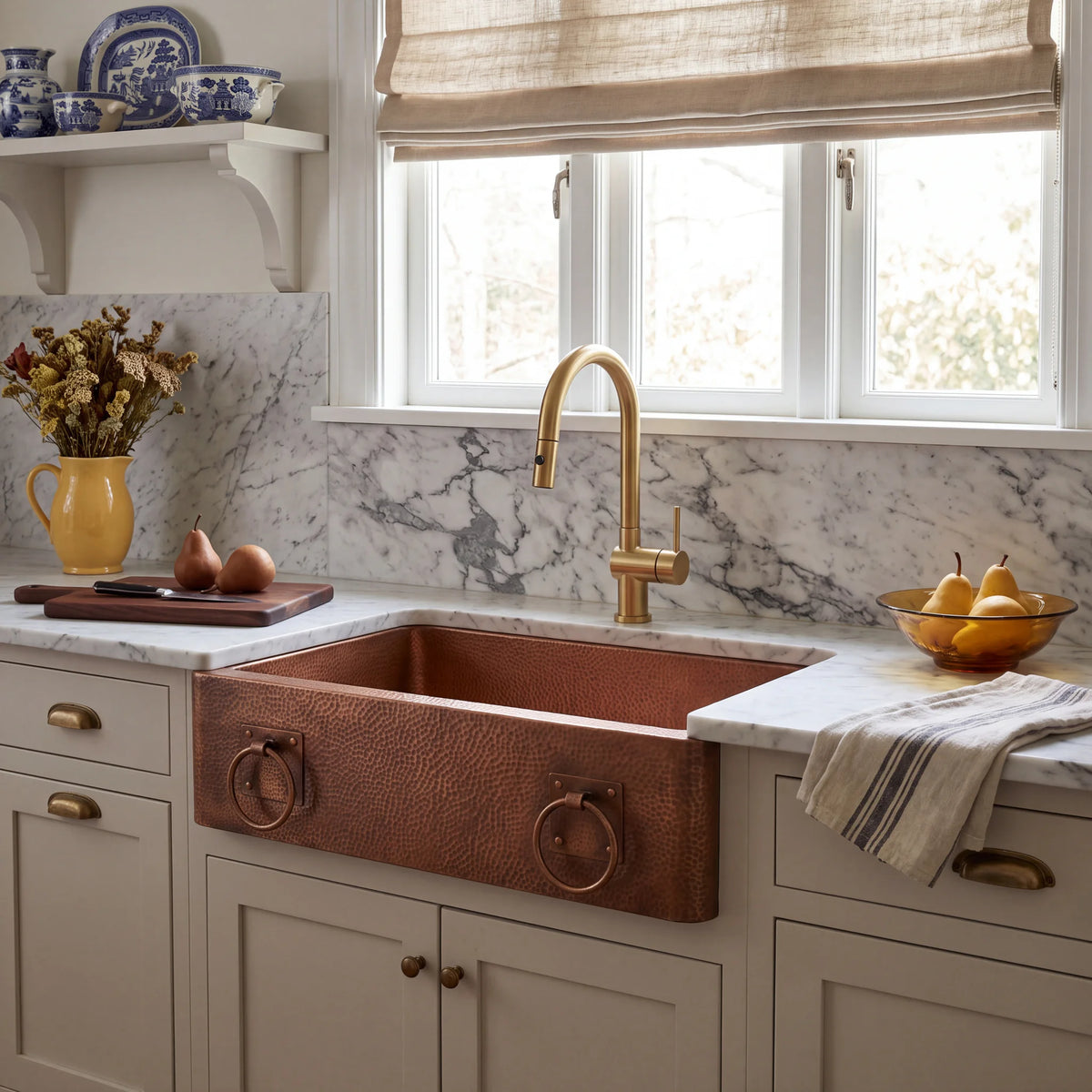 Coffer Copper Farmhouse Sink with Ring Pulls