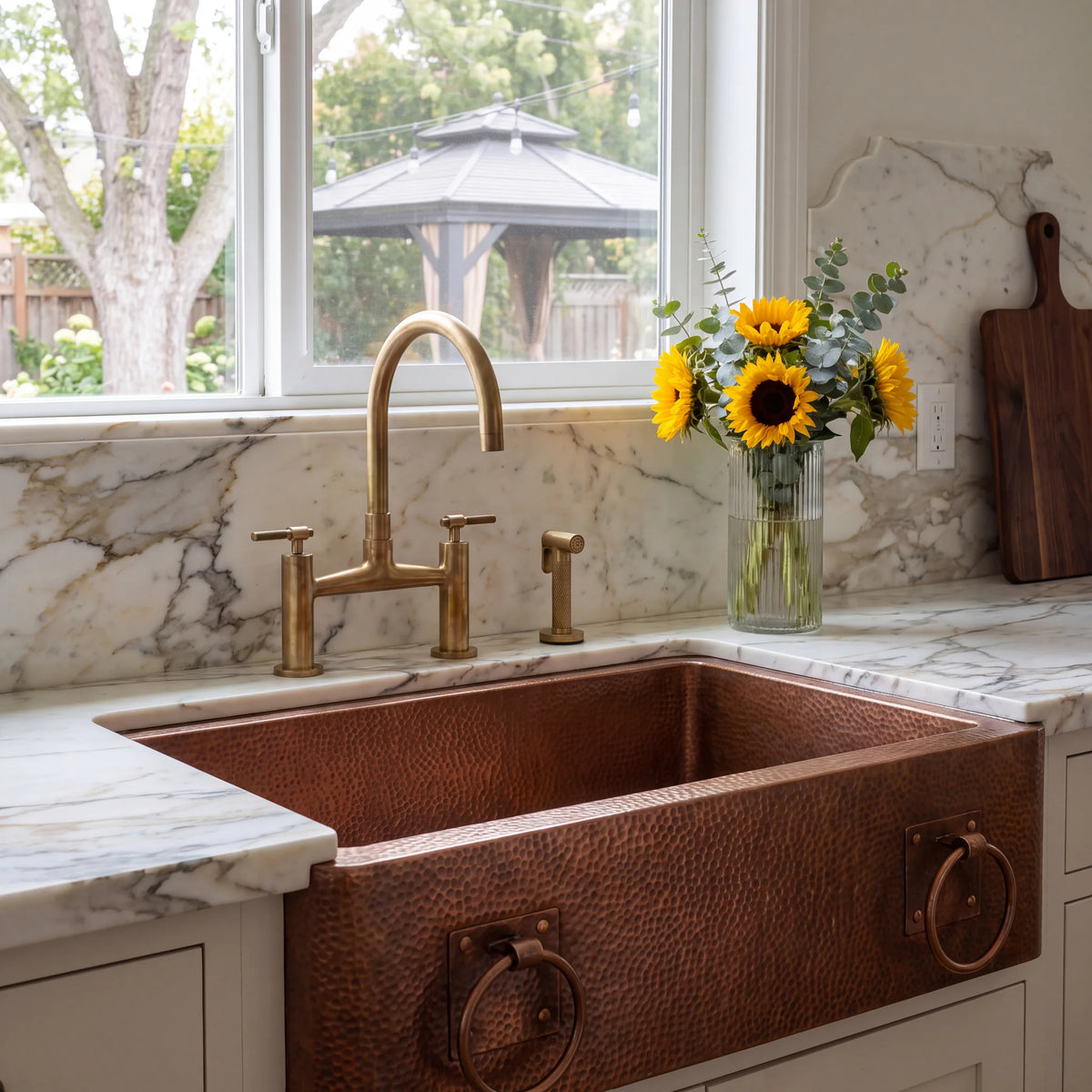 Coffer Copper Farmhouse Sink with Ring Pulls