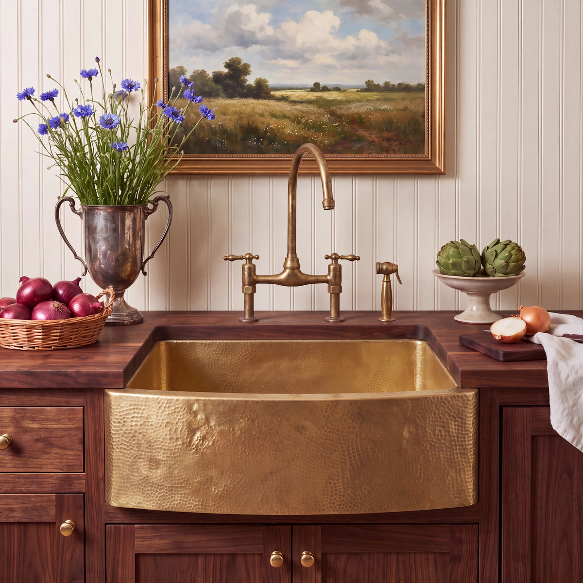Halo Curved Apron Brass Farmhouse Sink