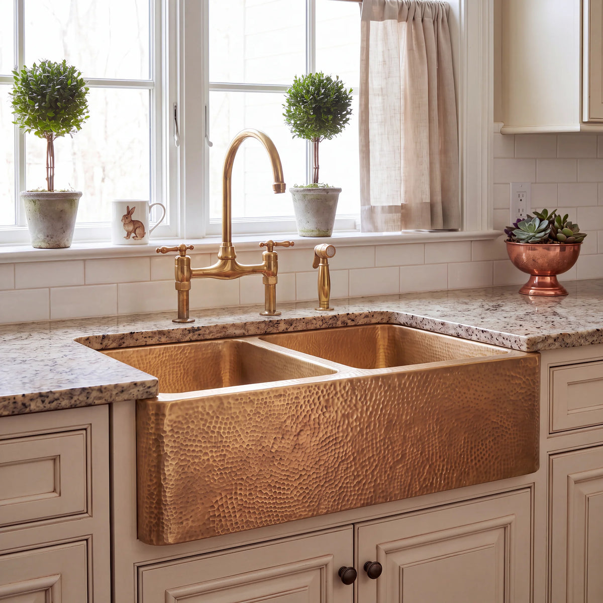 Gemelli Double Farmhouse Brass Sink