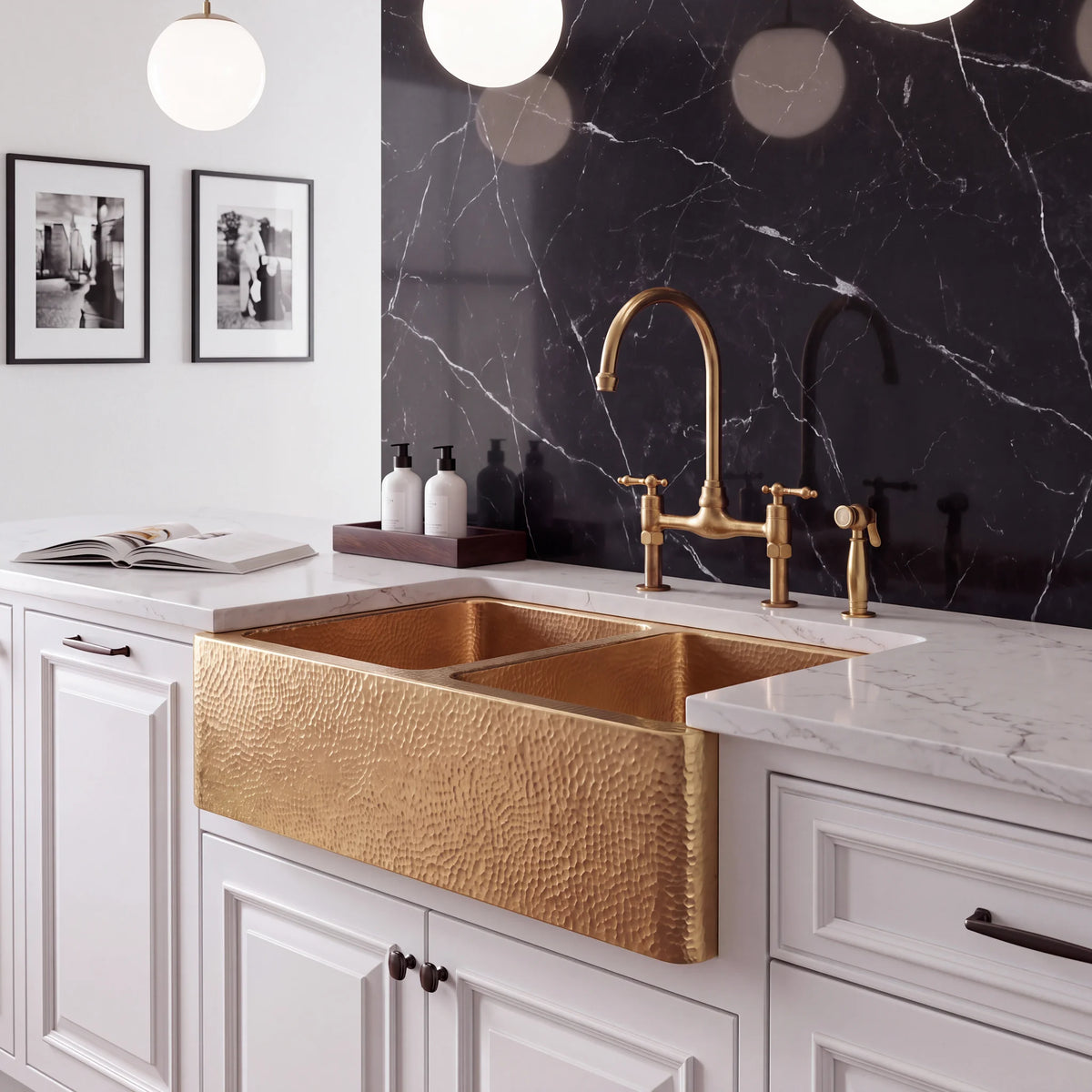 Gemelli Double Farmhouse Brass Sink