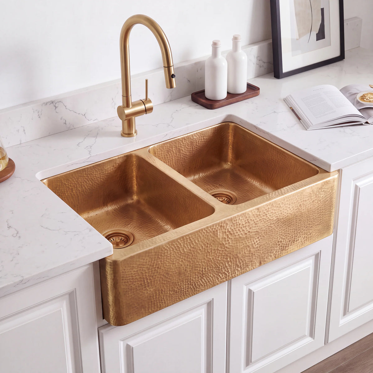 Gemelli Double Farmhouse Brass Sink