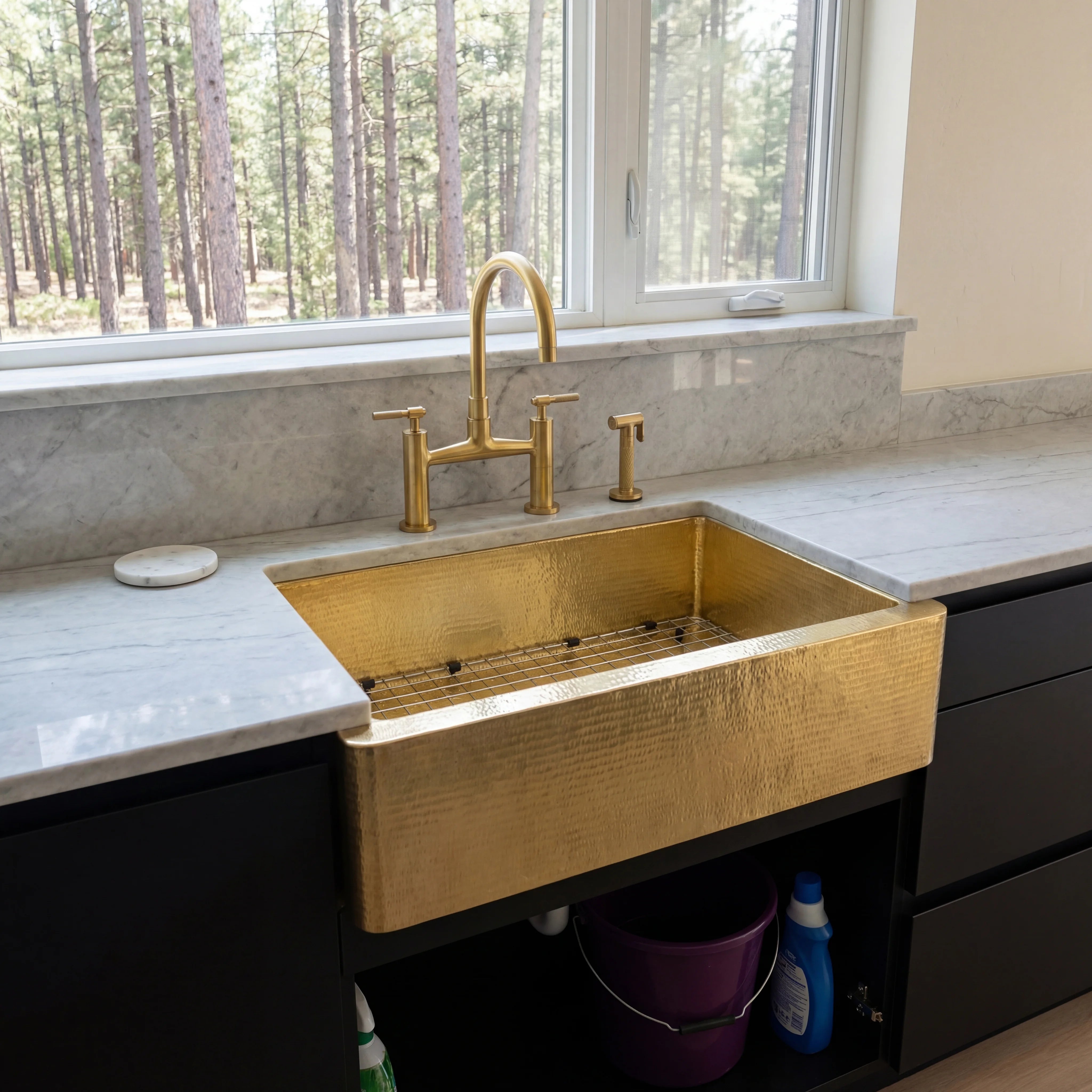 Hammered Brass Farmhouse Kitchen Sink