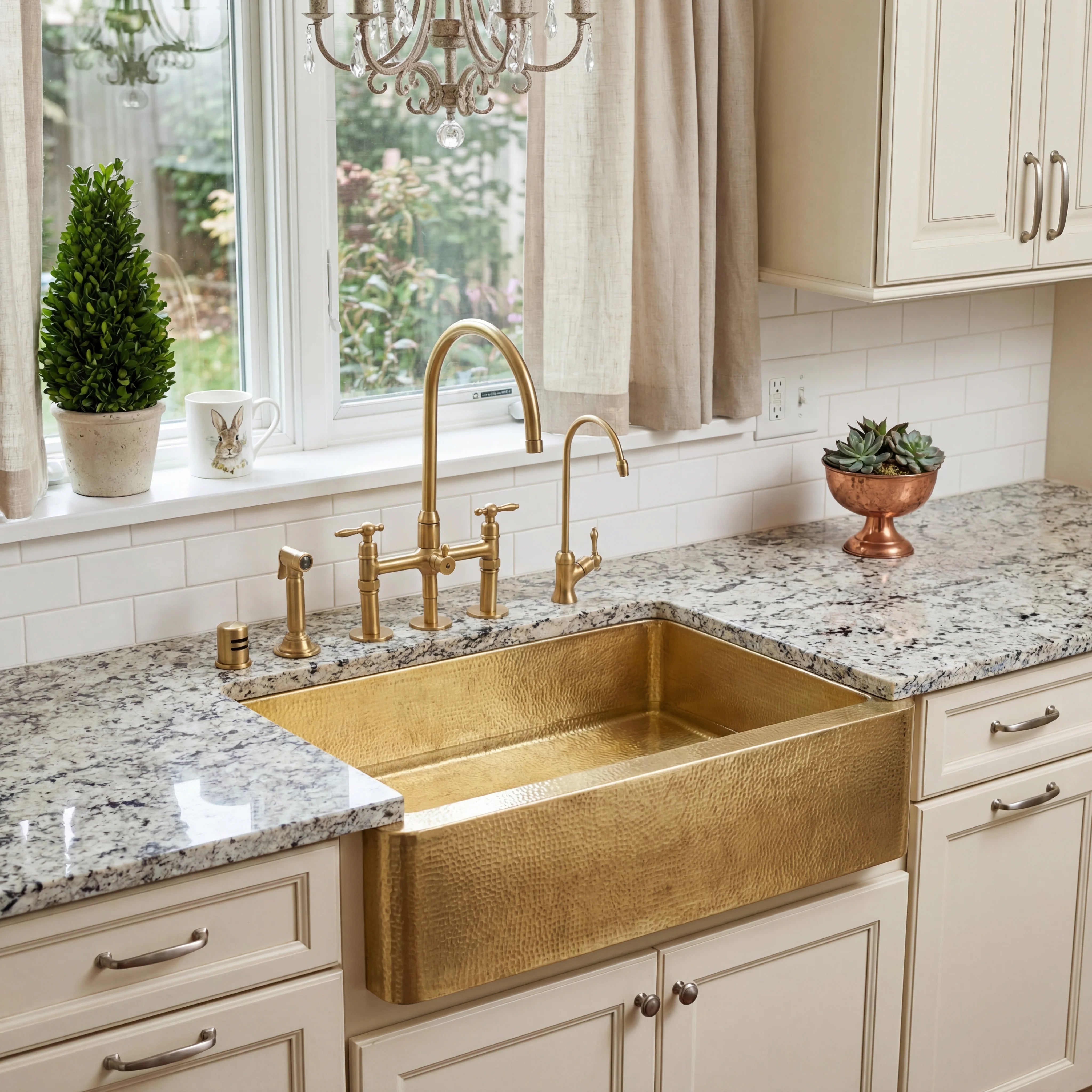 Hammered Brass Farmhouse Kitchen Sink