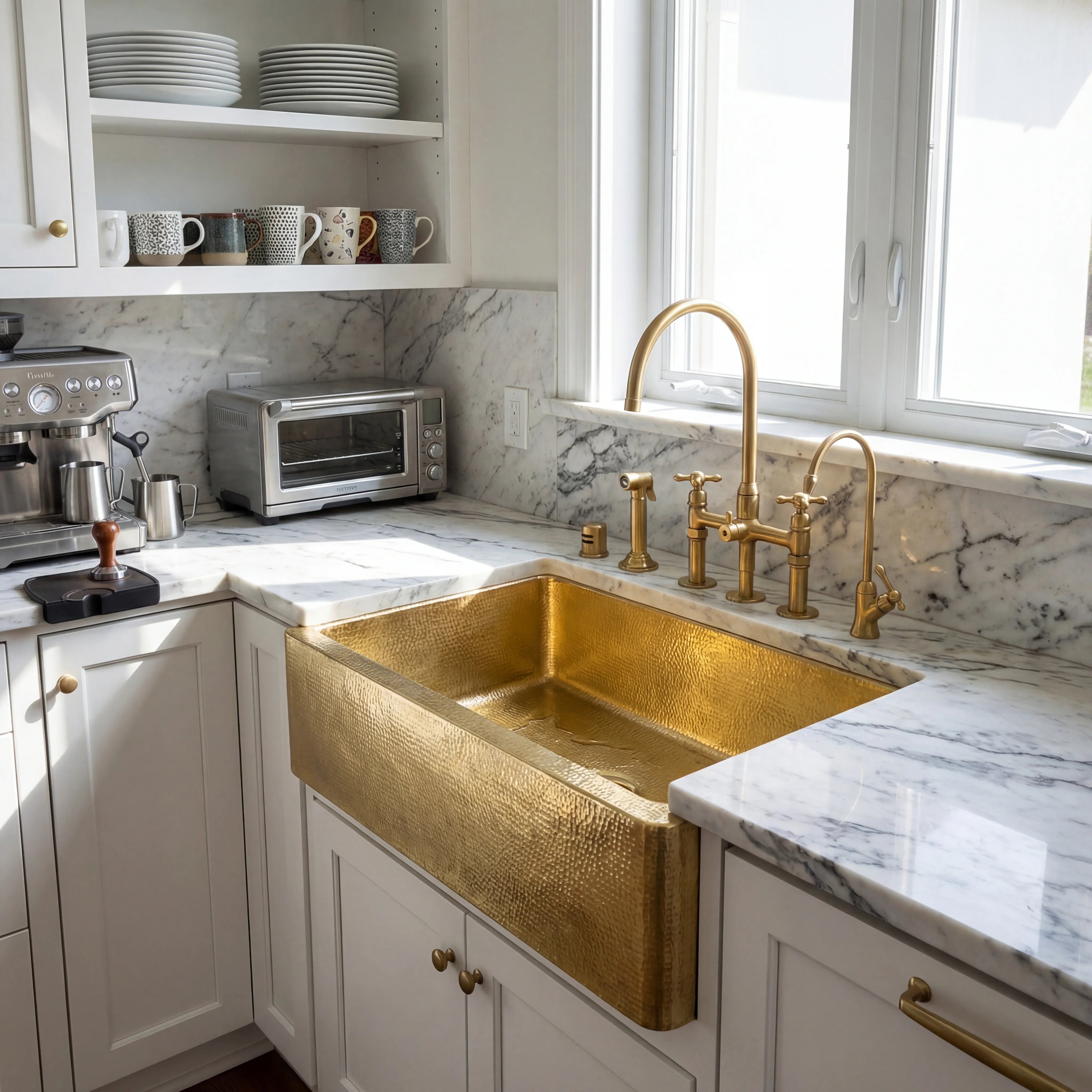 Hammered Brass Farmhouse Kitchen Sink