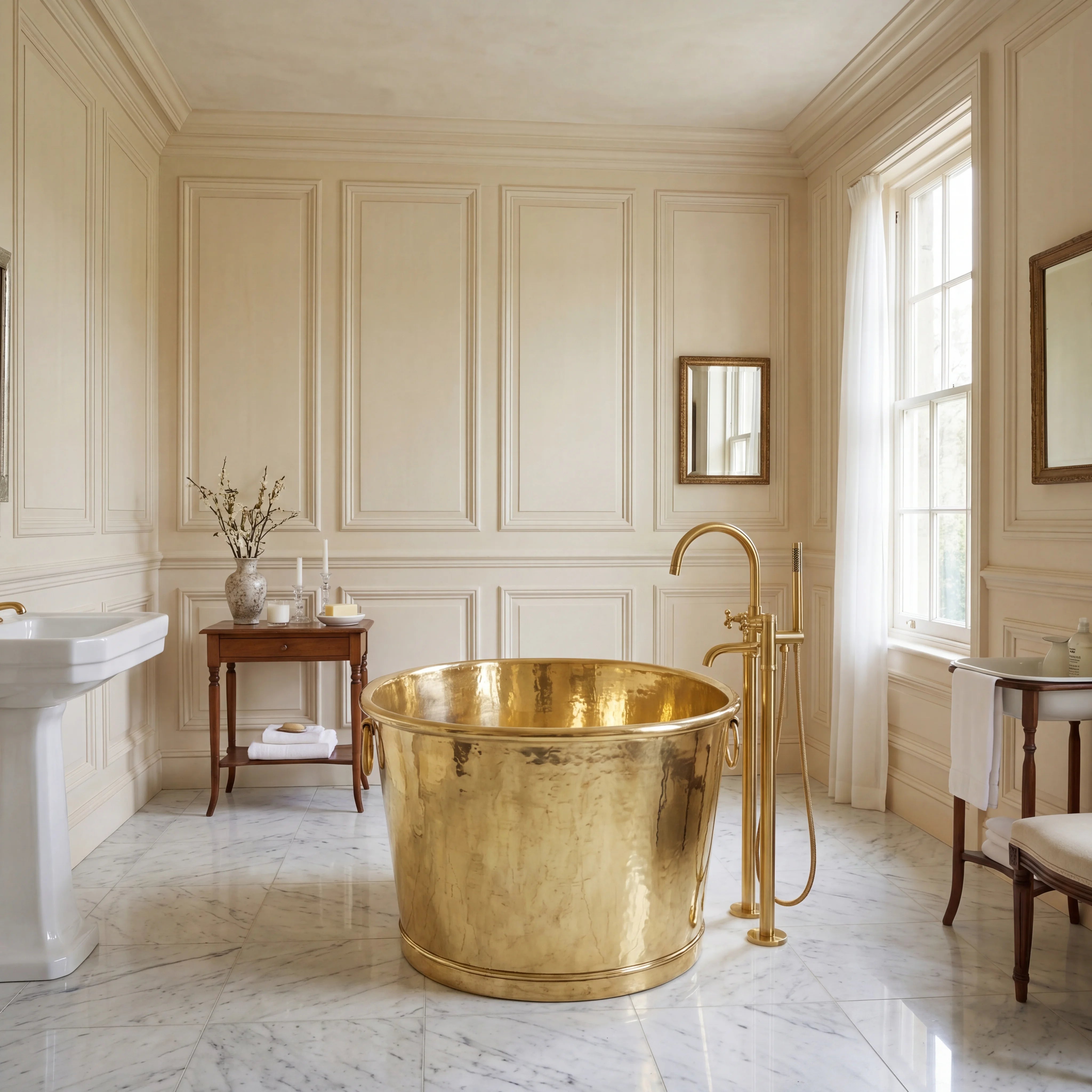 Hammered Brass Soaking Bathtub