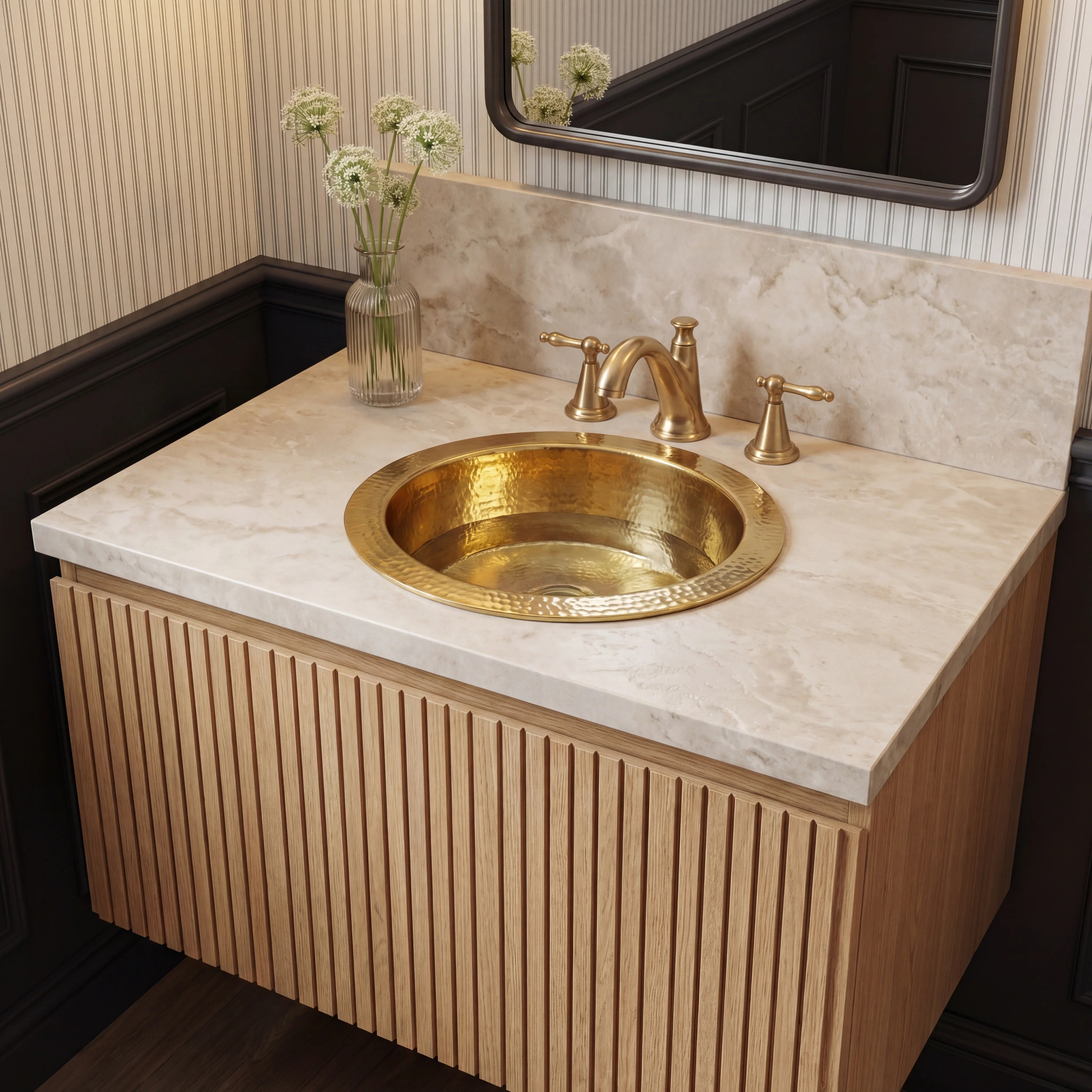 Rondo Hammered Brass Undermount Bathroom Sink