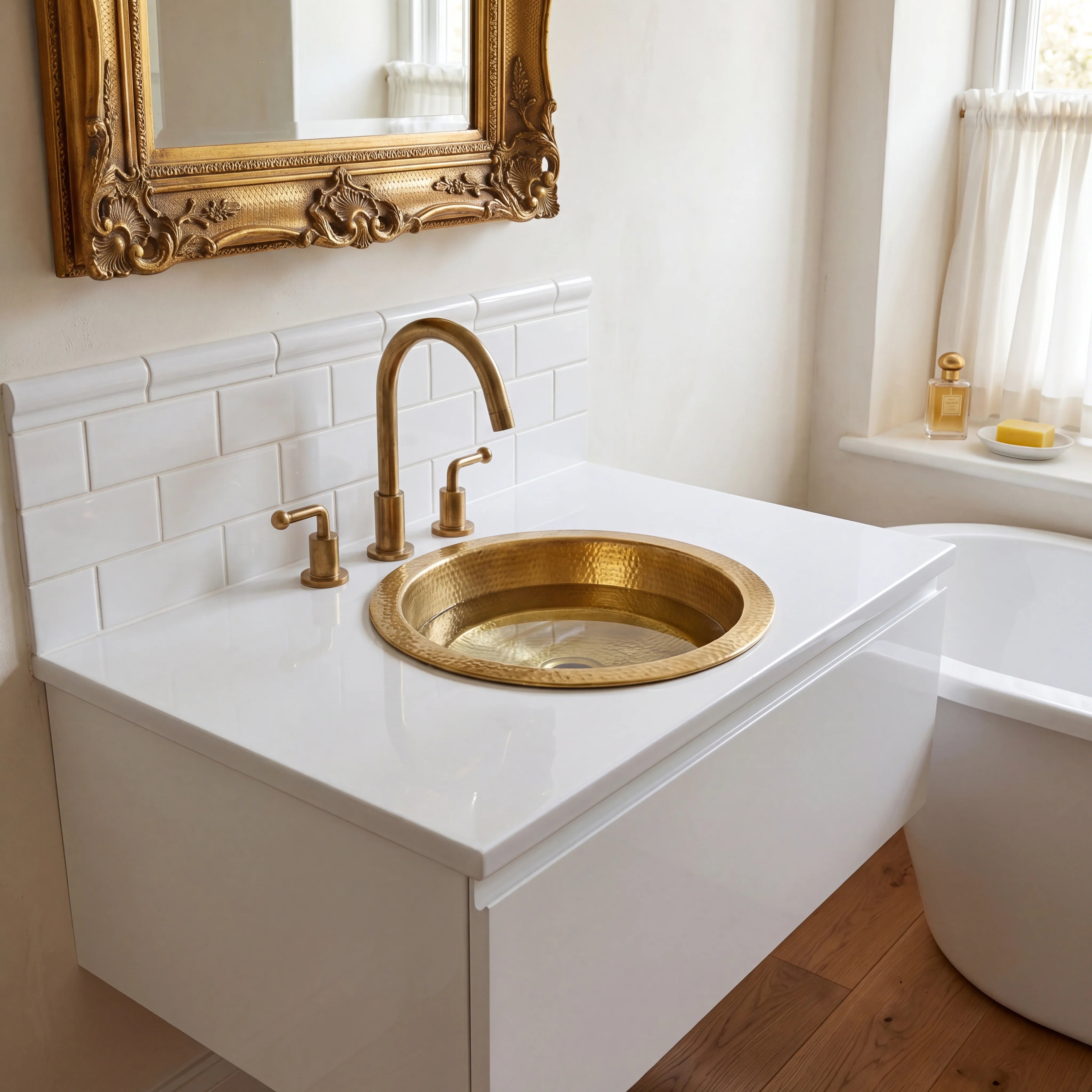 Rondo Hammered Brass Undermount Bathroom Sink