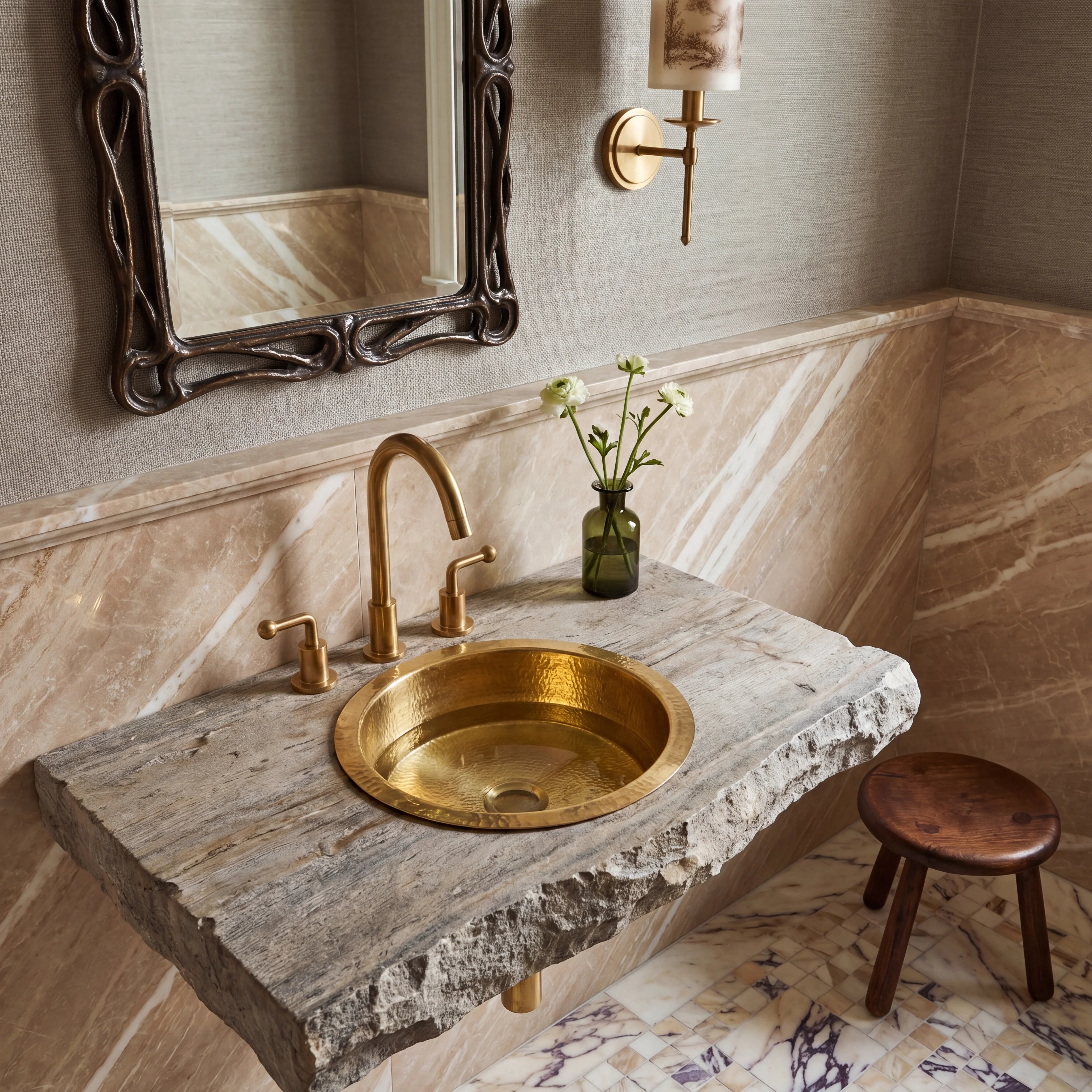 Rondo Hammered Brass Undermount Bathroom Sink