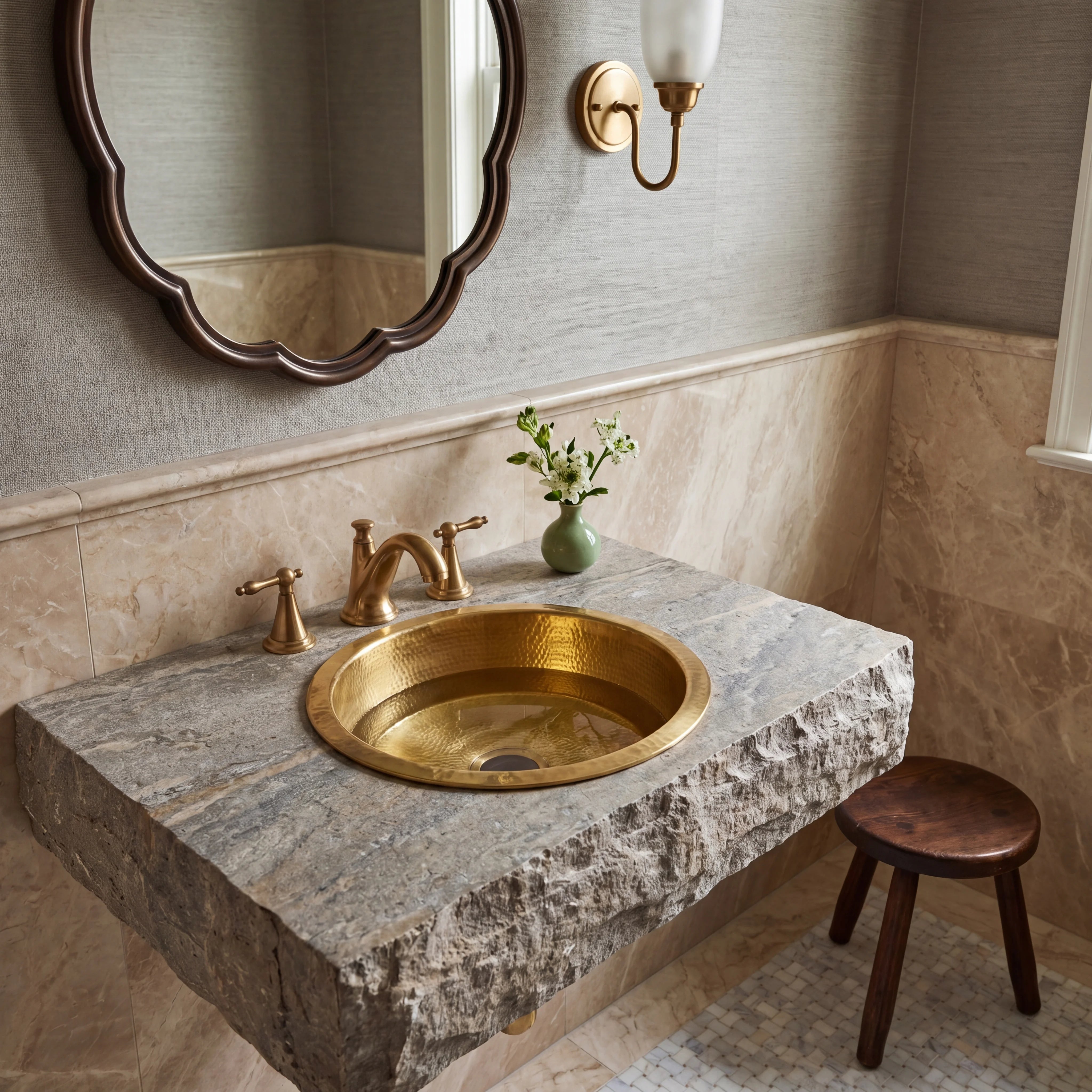 Rondo Hammered Brass Undermount Bathroom Sink