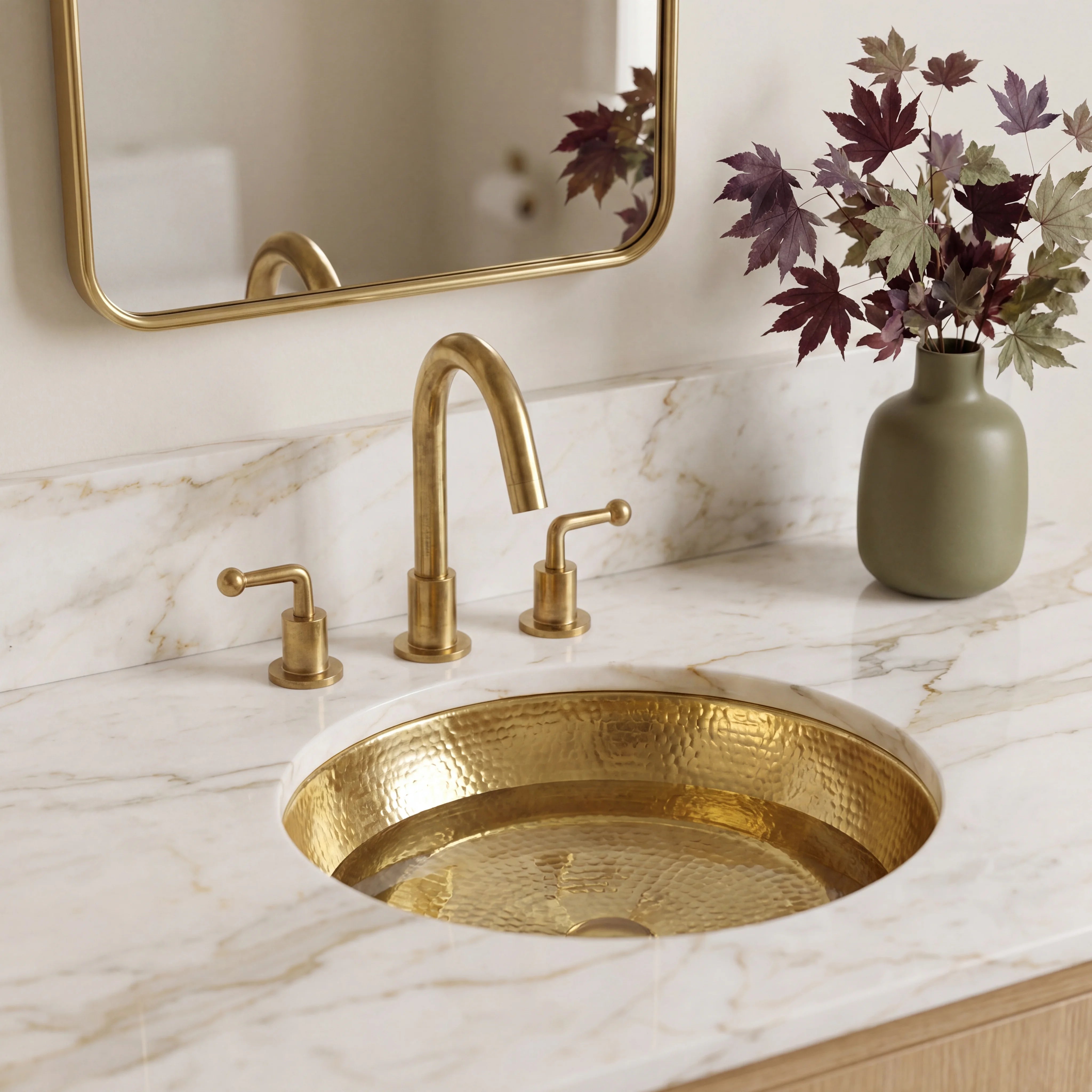 Rondo Hammered Brass Undermount Bathroom Sink
