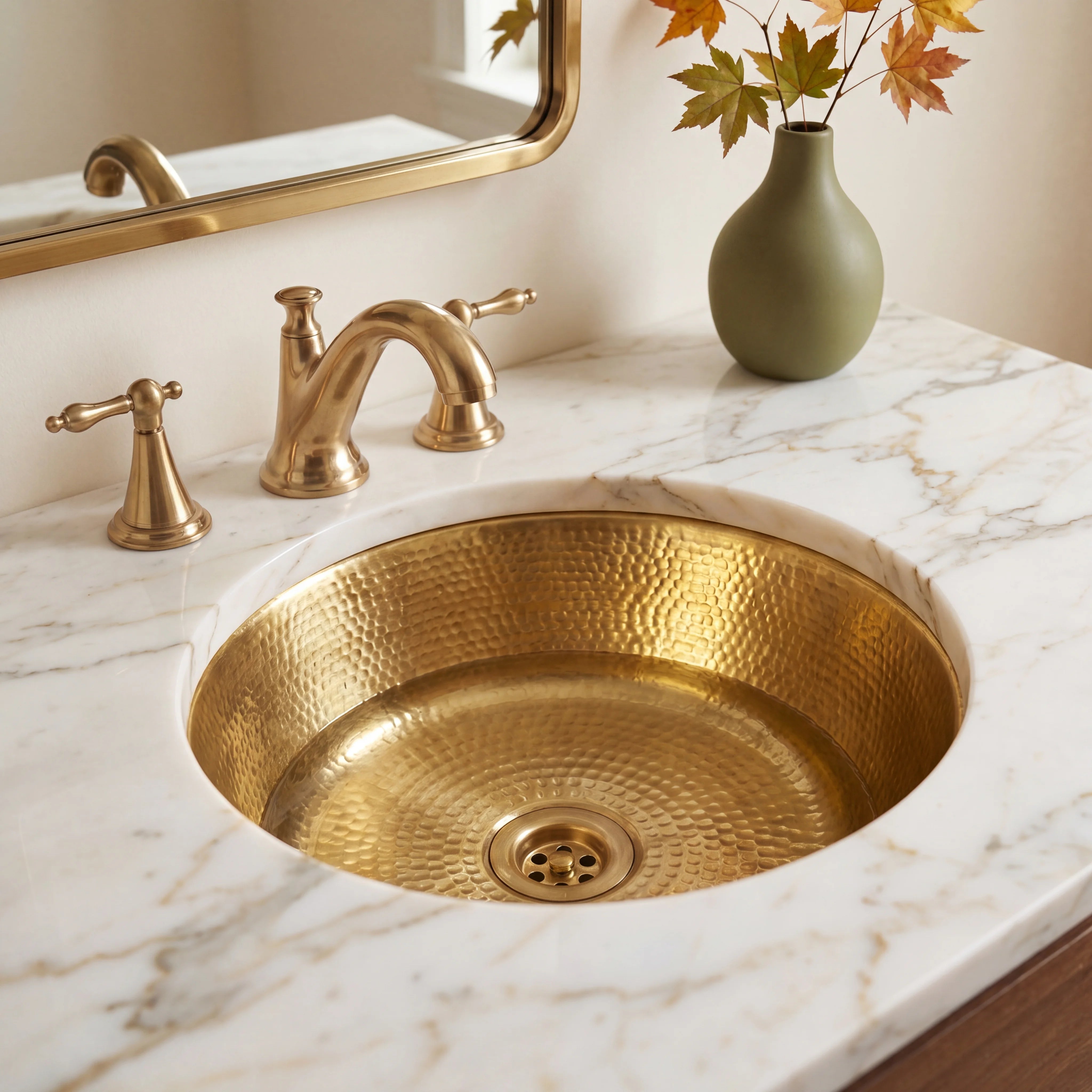 Rondo Hammered Brass Undermount Bathroom Sink