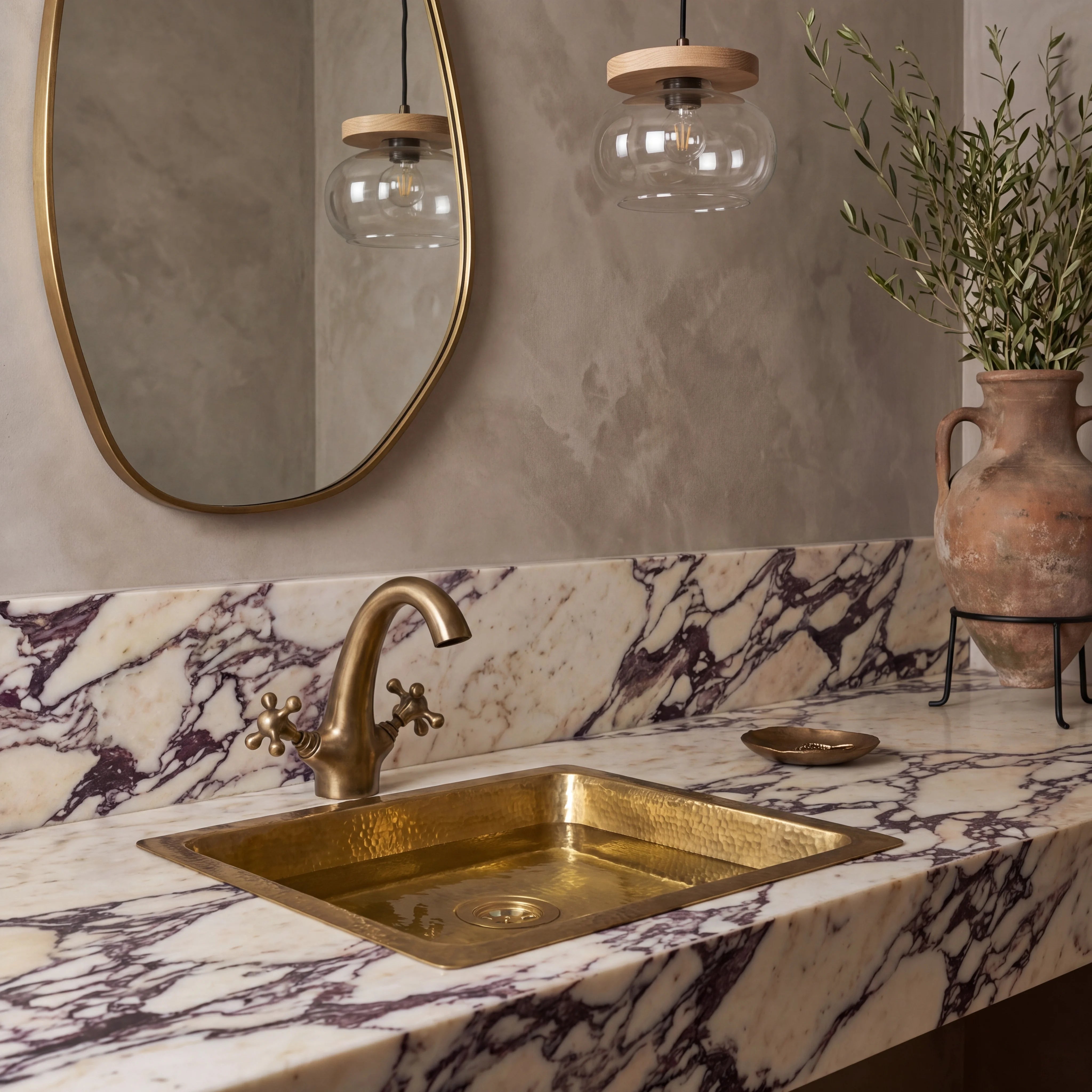 Aurum Hammered Brass Undermount Bathroom Sink