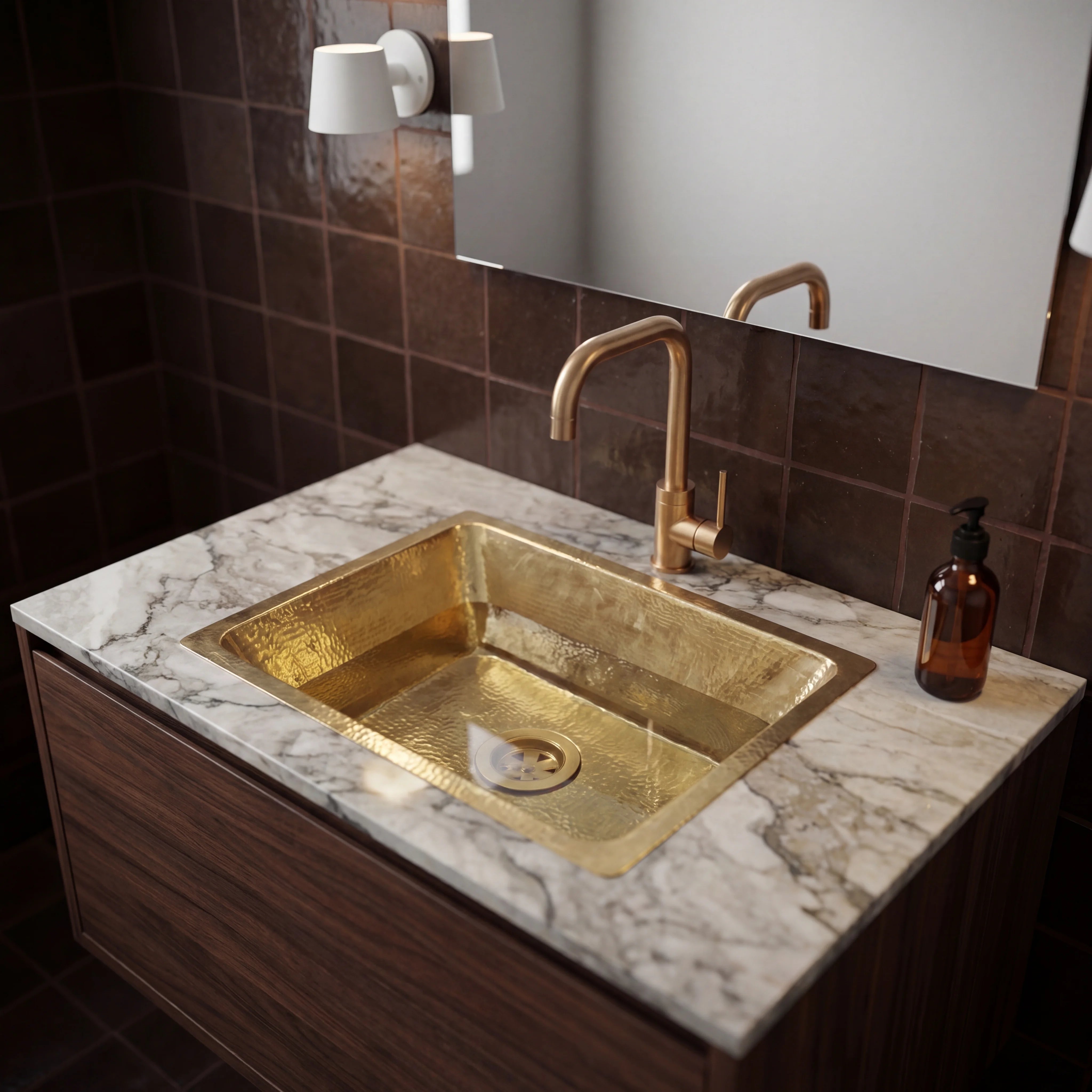 Aurum Hammered Brass Undermount Bathroom Sink