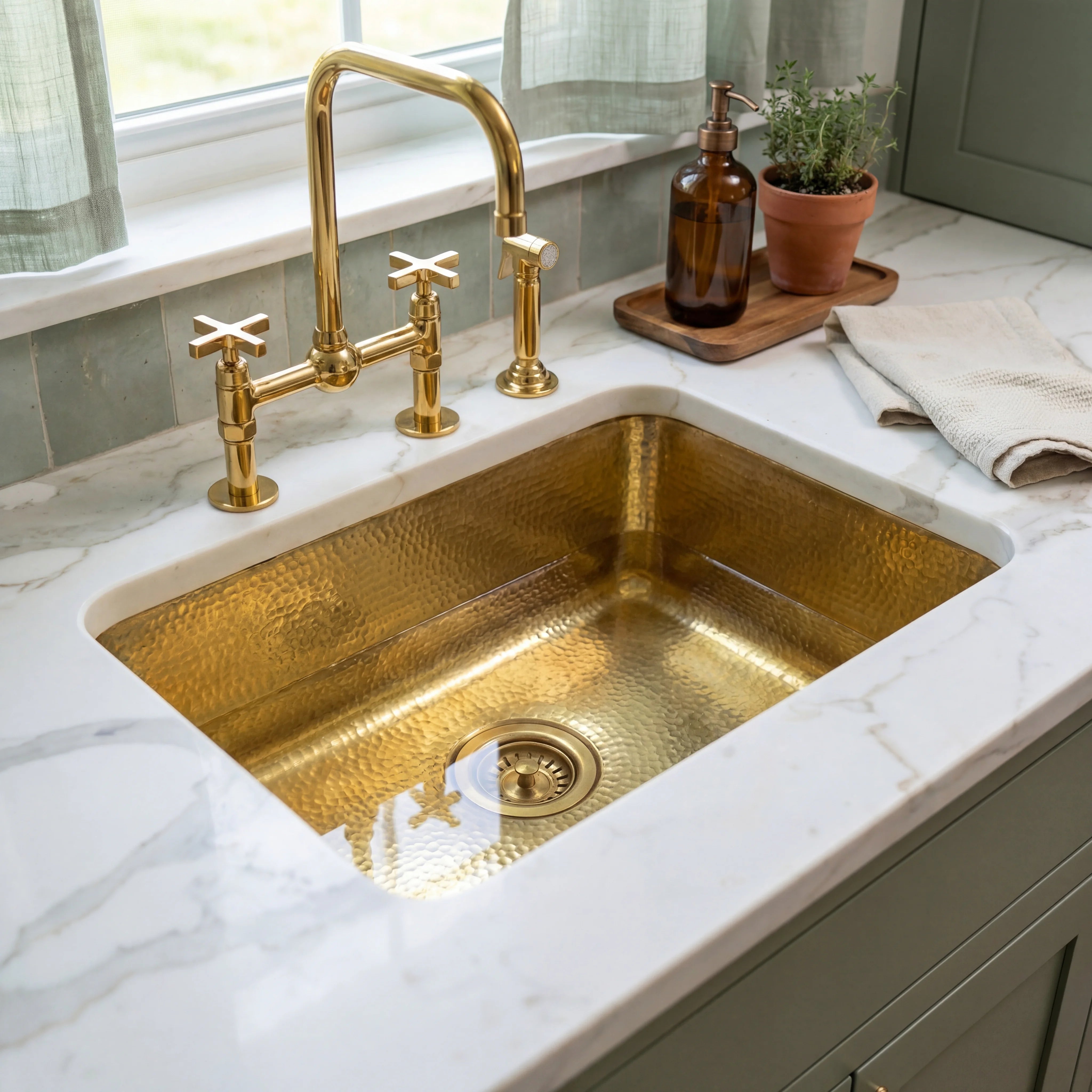 Hammered Brass Undermount Kitchen Sink