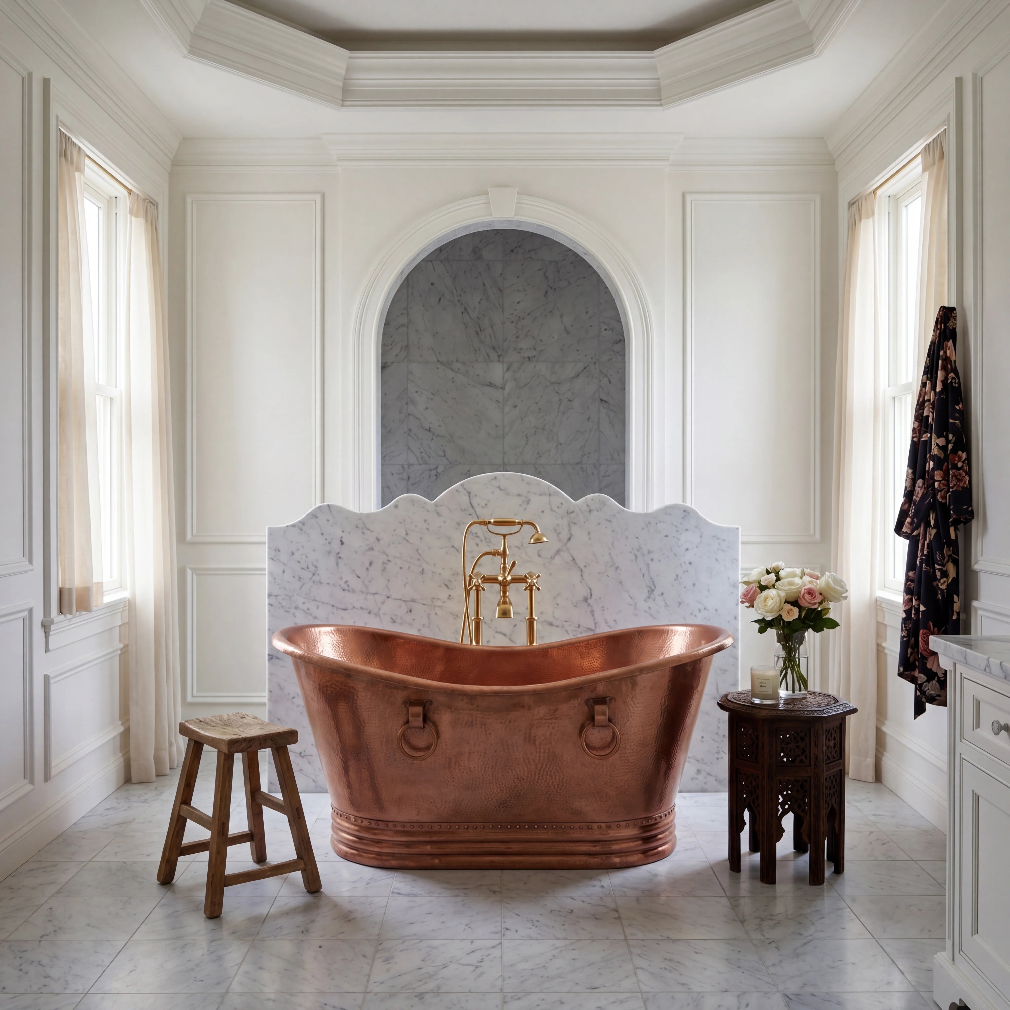 Hammered Copper Bathtub with Ring Handles