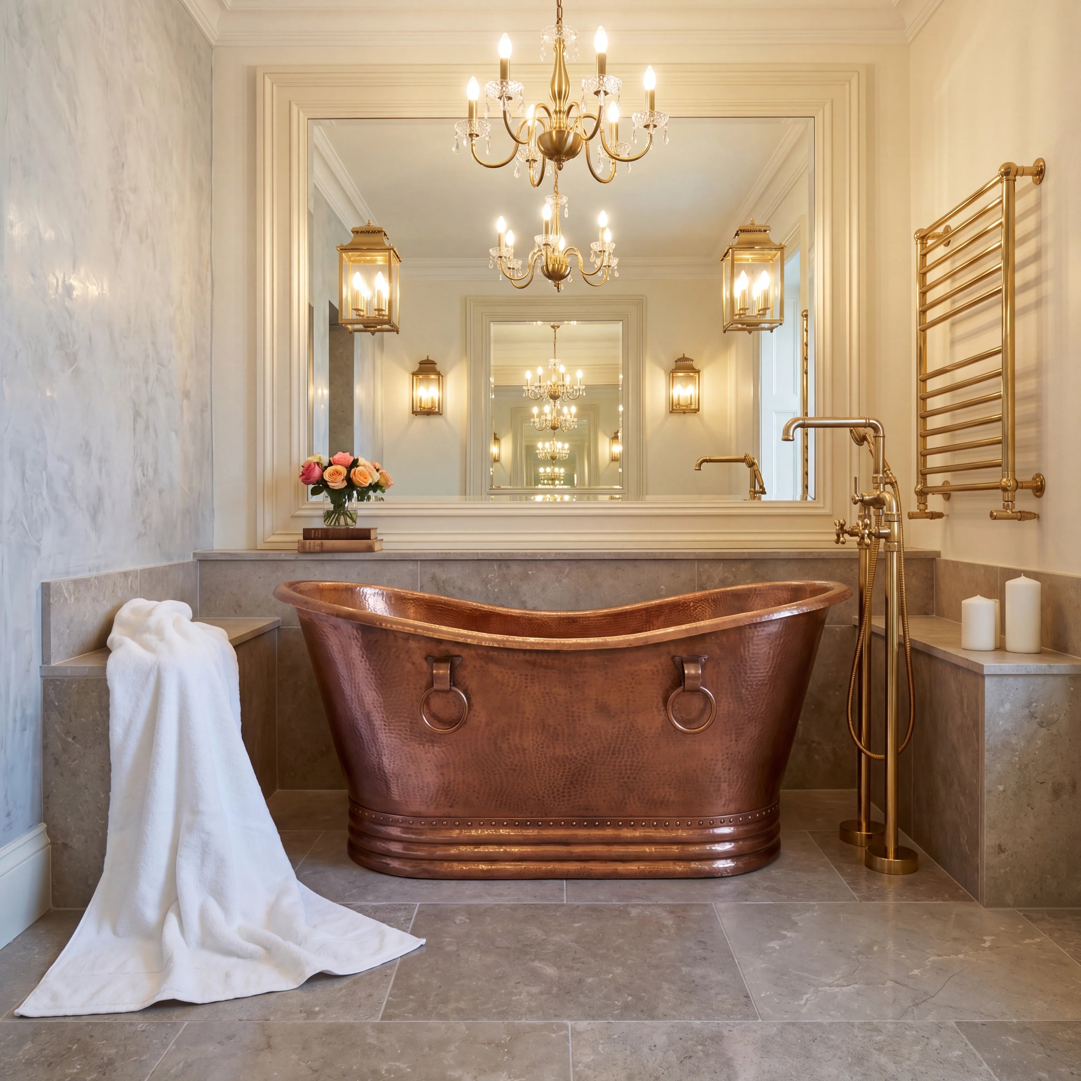 Hammered Copper Bathtub with Ring Handles