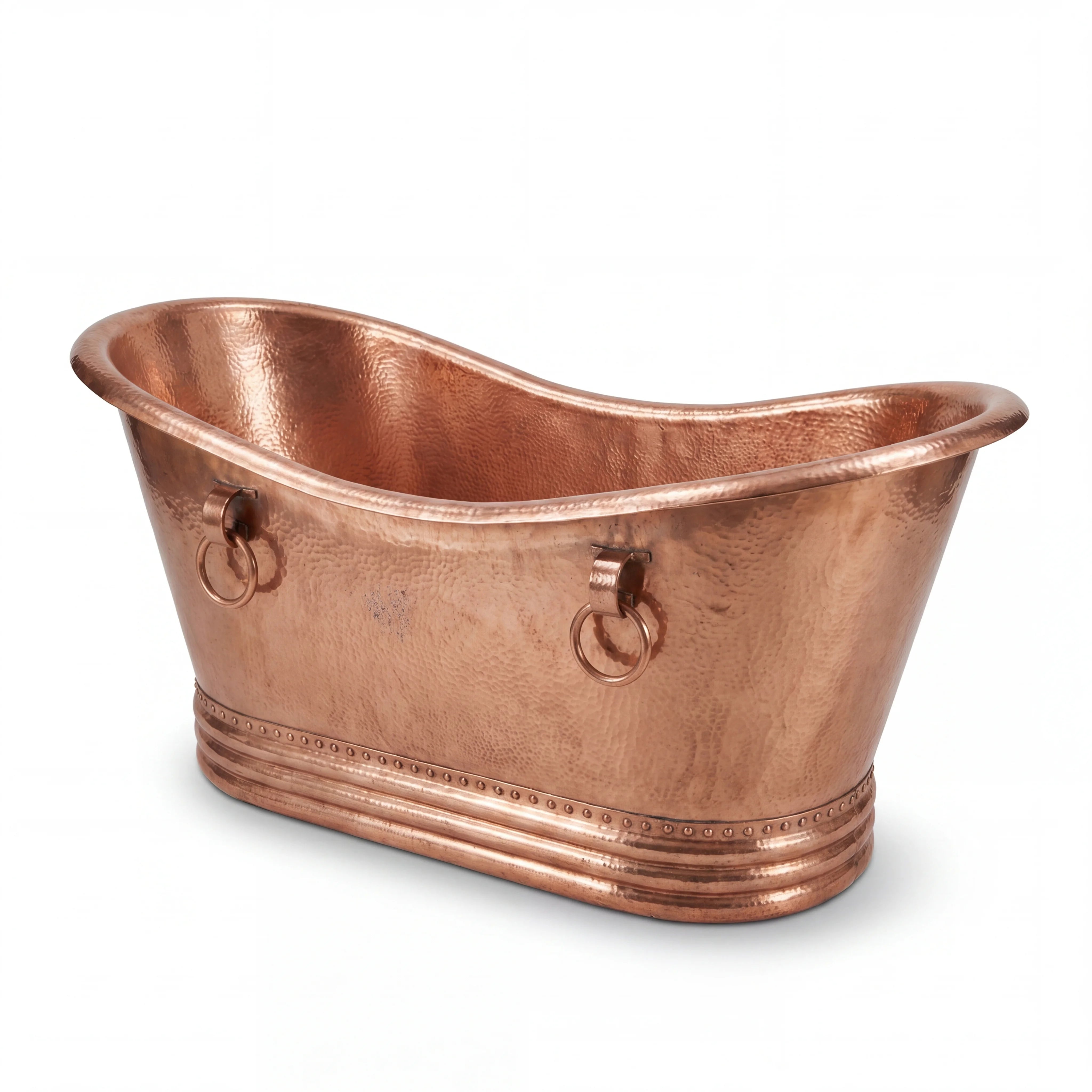 Hammered Copper Bathtub with Ring Handles