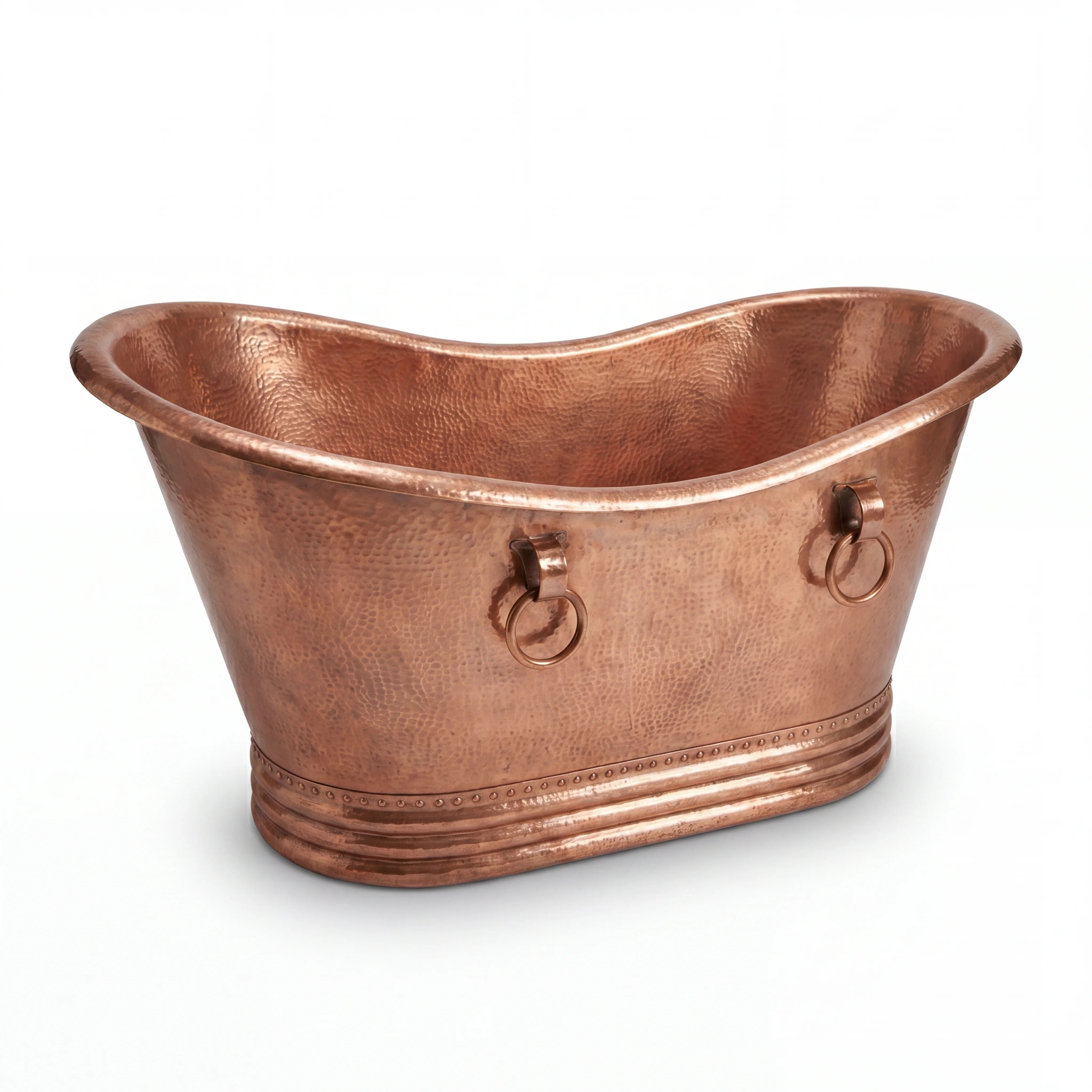 Hammered Copper Bathtub with Ring Handles