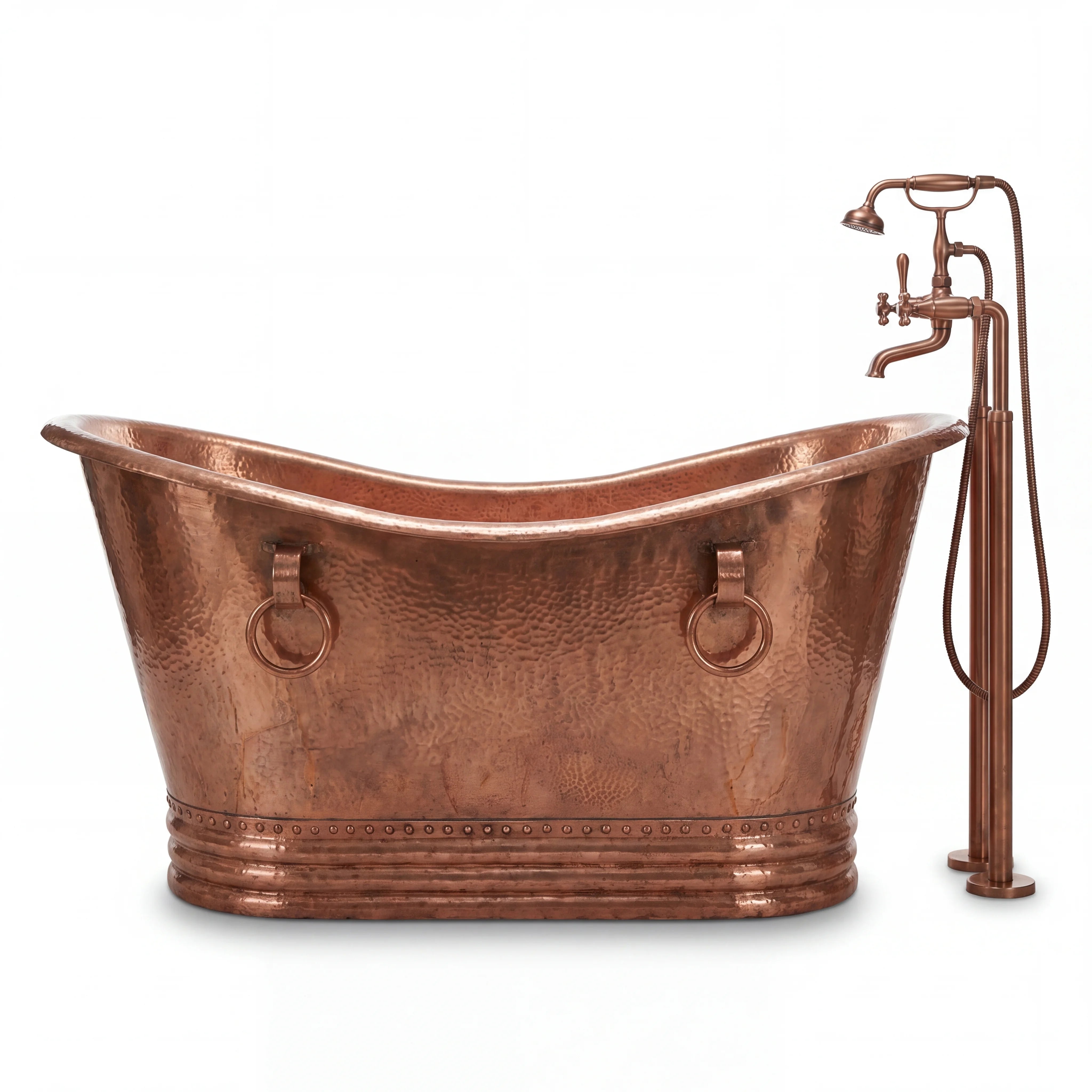 Hammered Copper Bathtub with Ring Handles