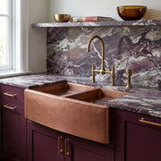 Hammered Copper Double Basin Farmhouse Kitchen Sink