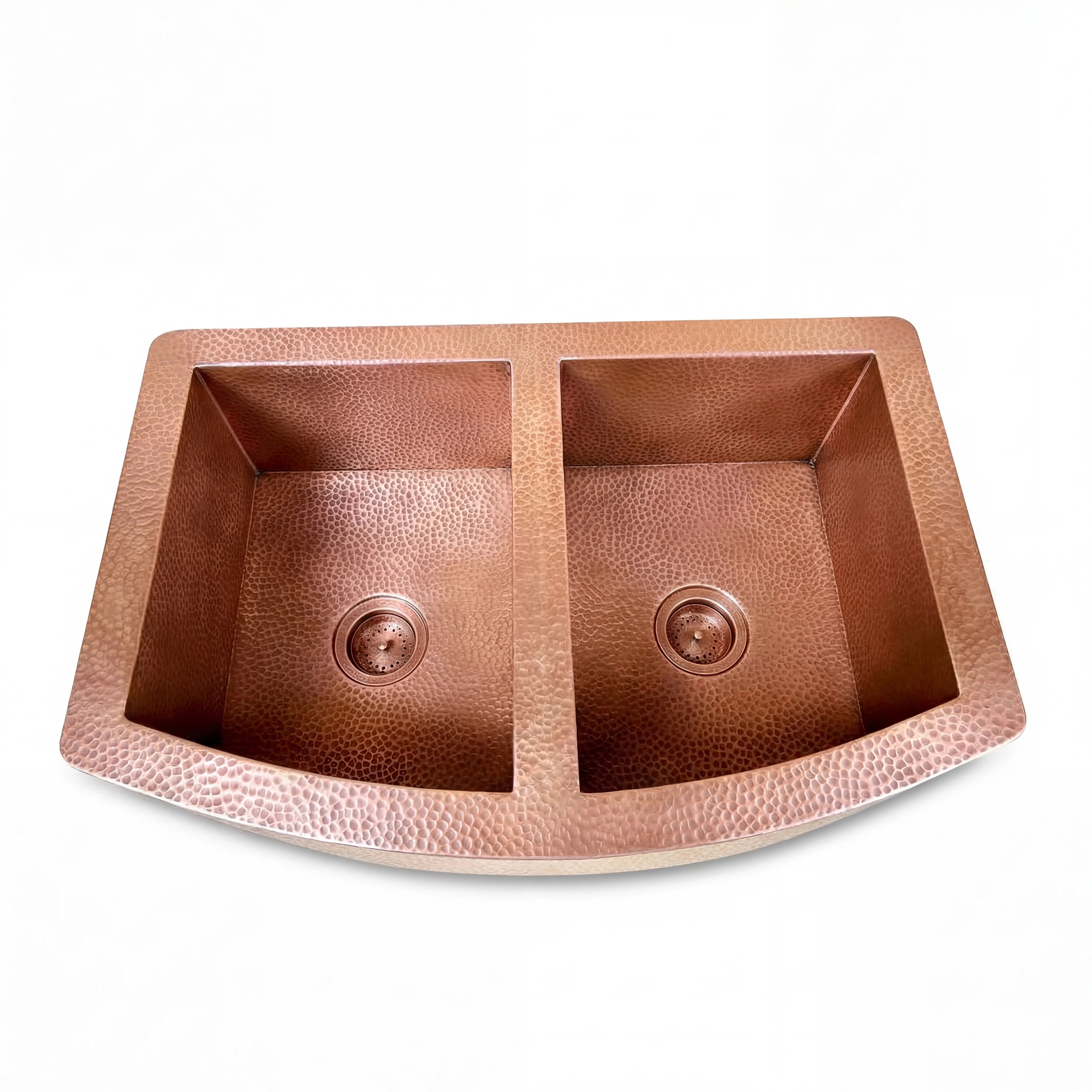 Hammered Copper Double Basin Farmhouse Kitchen Sink