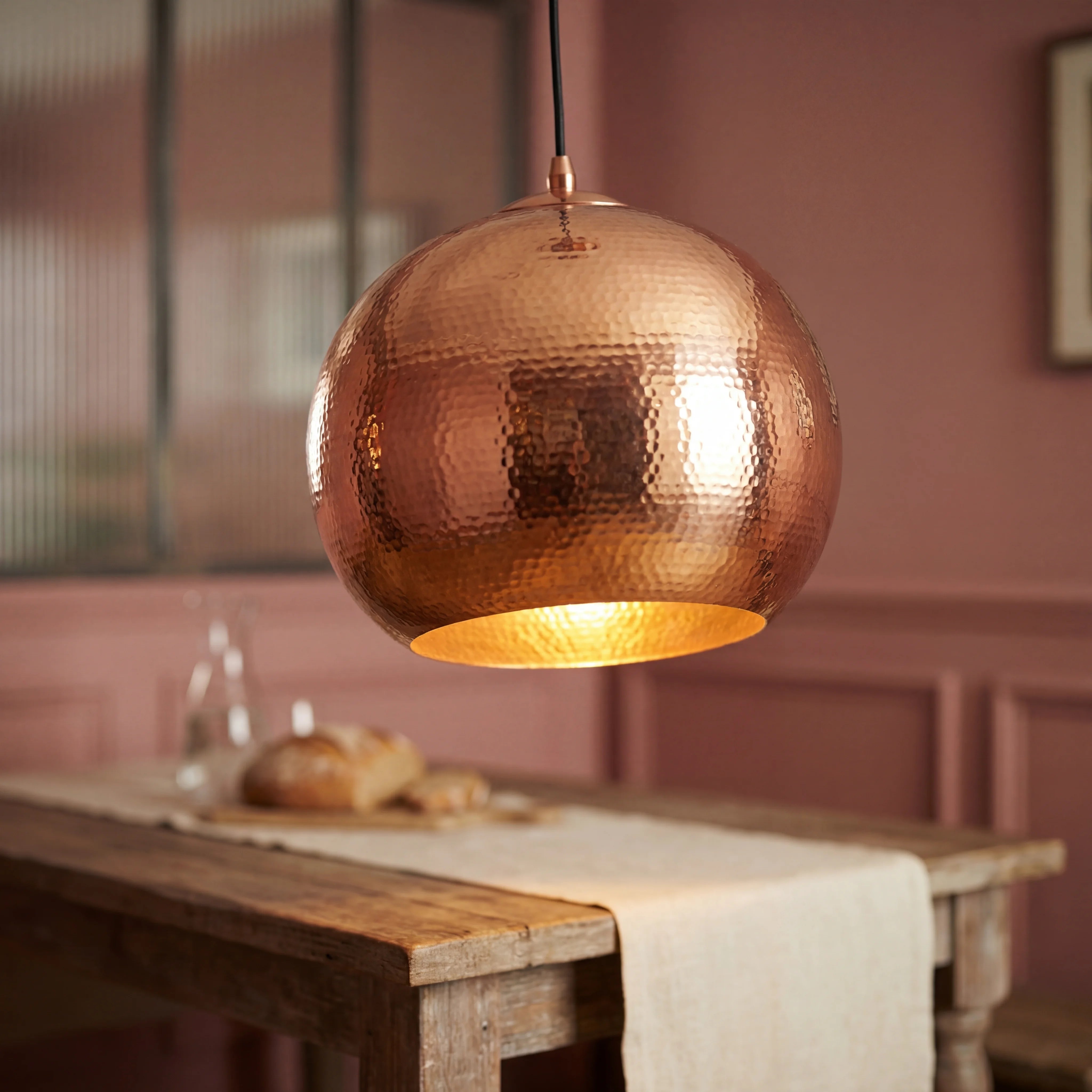 Globe Hammered Copper Pendant Lamp