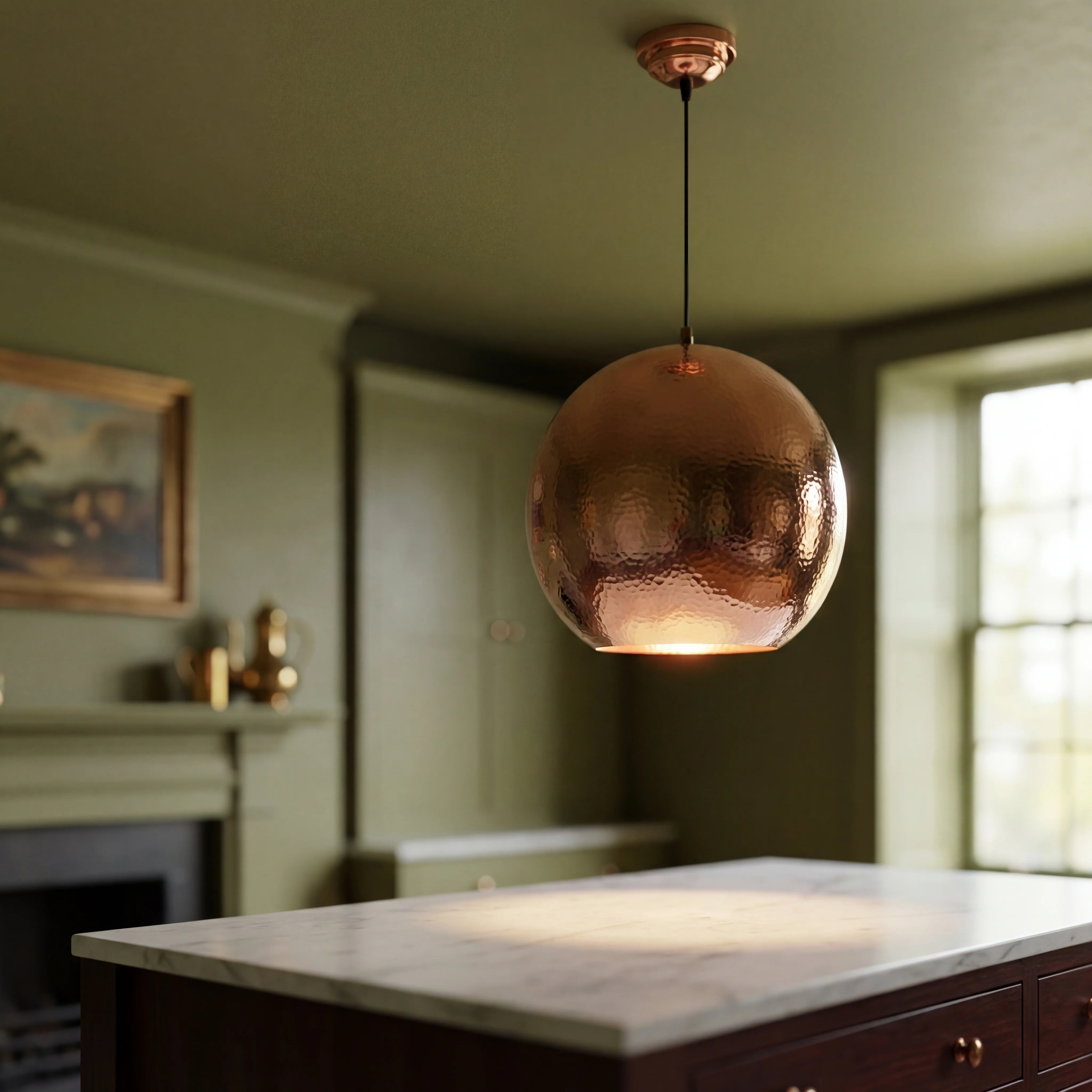 Globe Hammered Copper Pendant Lamp