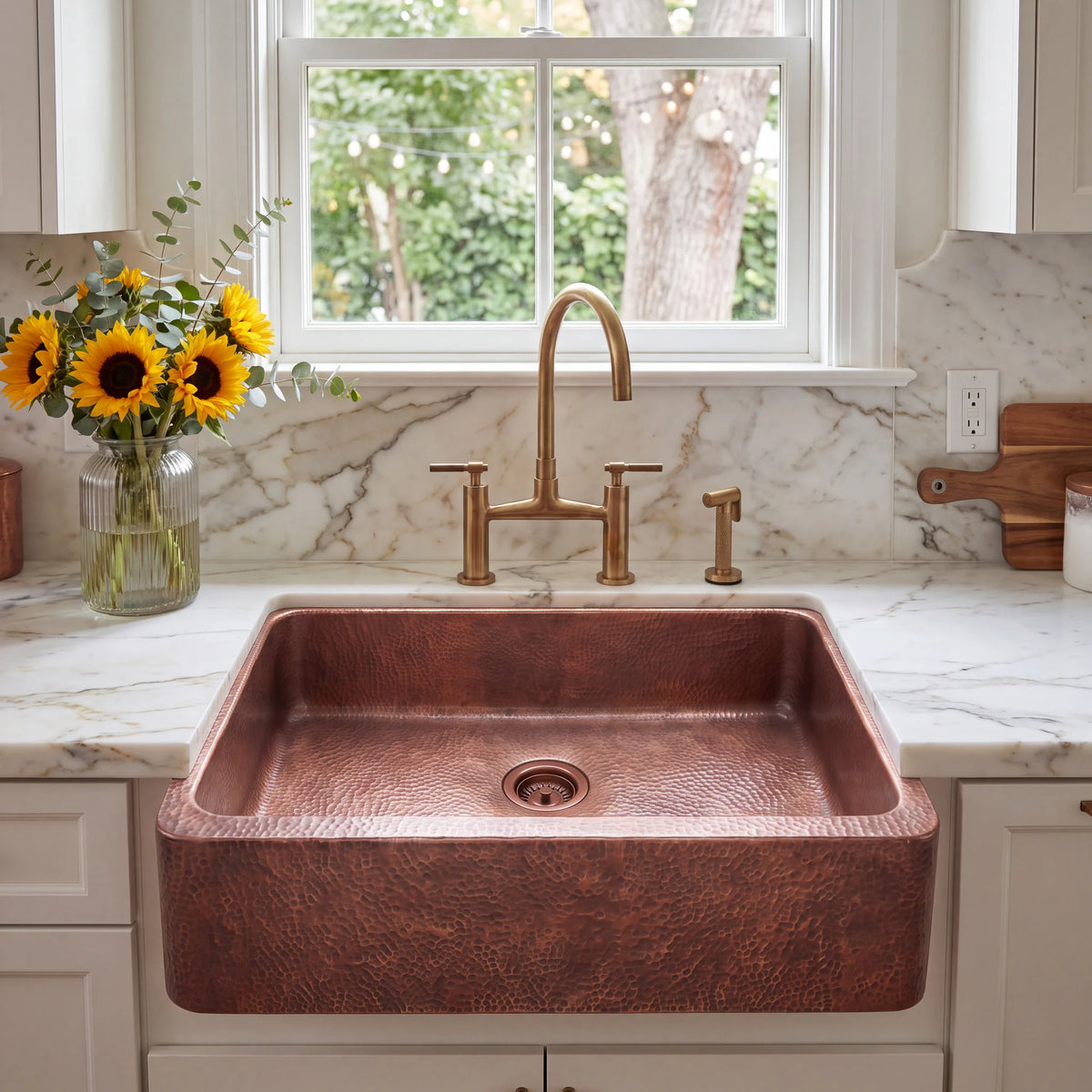 Russet Hand Hammered Copper Apron Front Sink