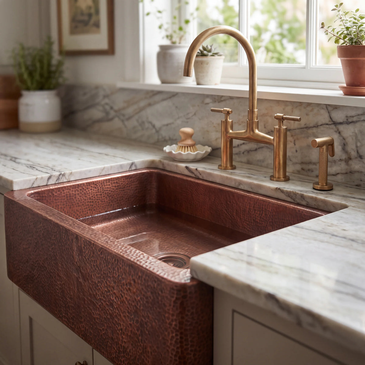 Russet Hand Hammered Copper Apron Front Sink