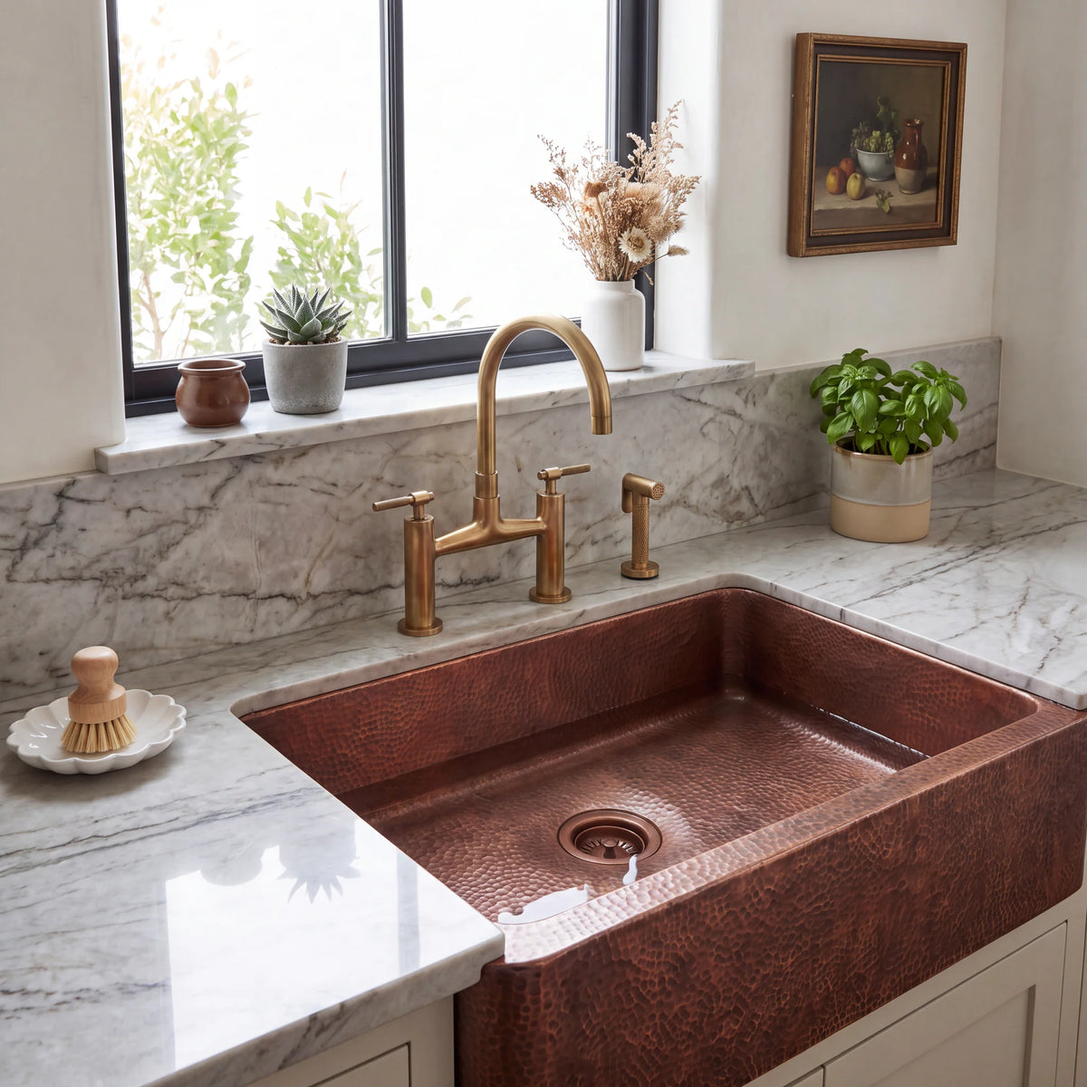 Russet Hand Hammered Copper Apron Front Sink