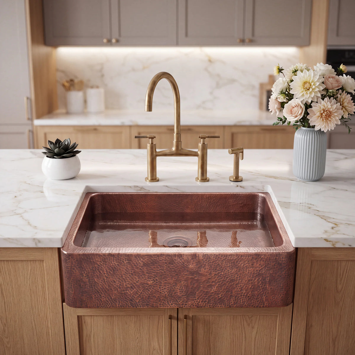 Russet Hand Hammered Copper Apron Front Sink