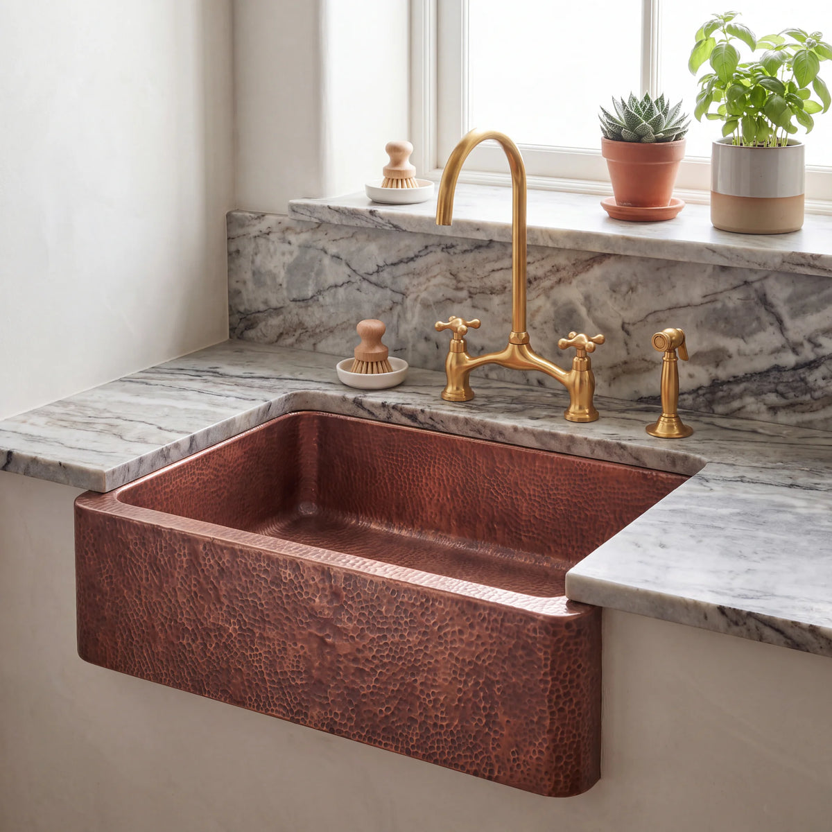 Russet Hand Hammered Copper Apron Front Sink