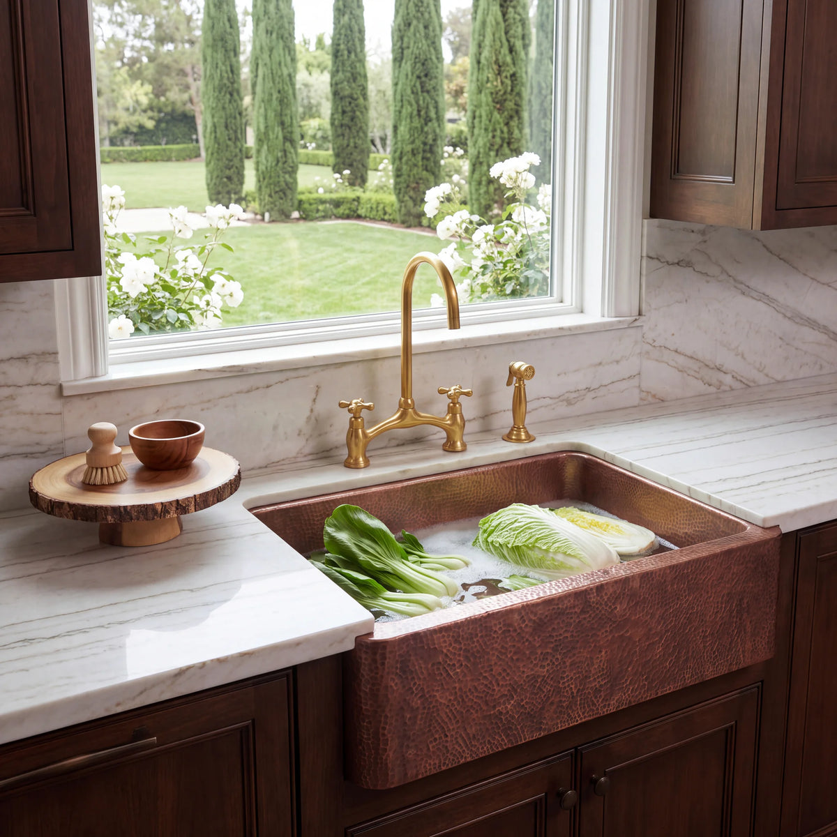Russet Hand Hammered Copper Apron Front Sink