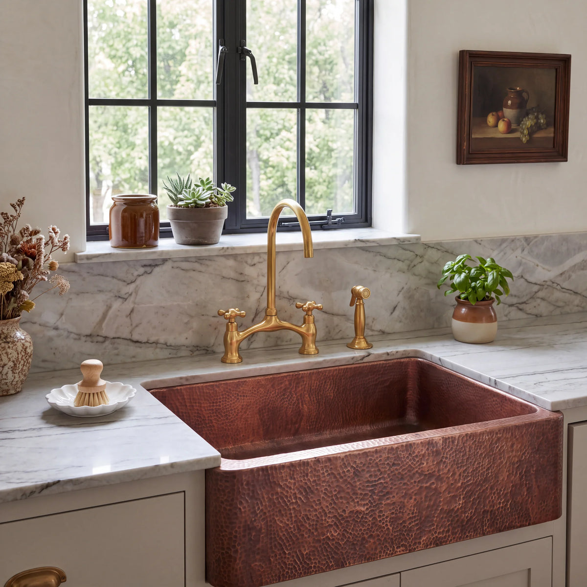 Russet Hand Hammered Copper Apron Front Sink
