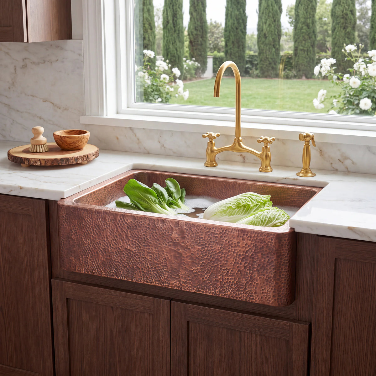 Russet Hand Hammered Copper Apron Front Sink