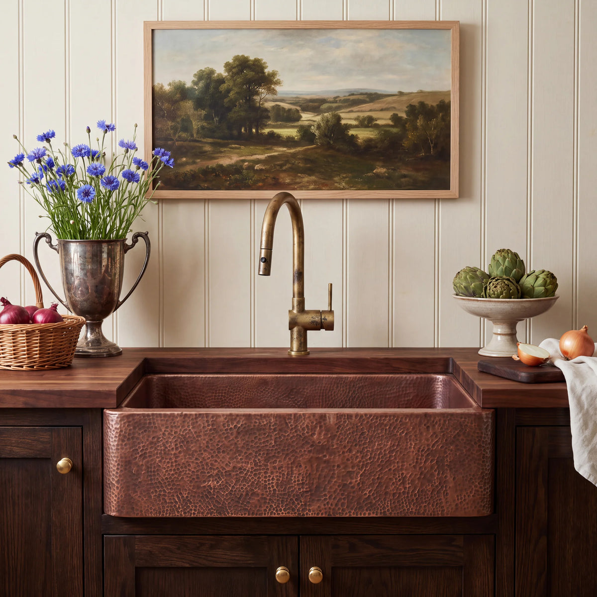 Russet Hand Hammered Copper Apron Front Sink