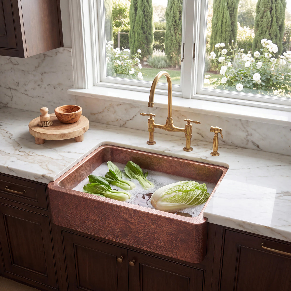 Russet Hand Hammered Copper Apron Front Sink
