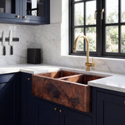 Tandem Offset Double Bowl Copper Farmhouse Sink