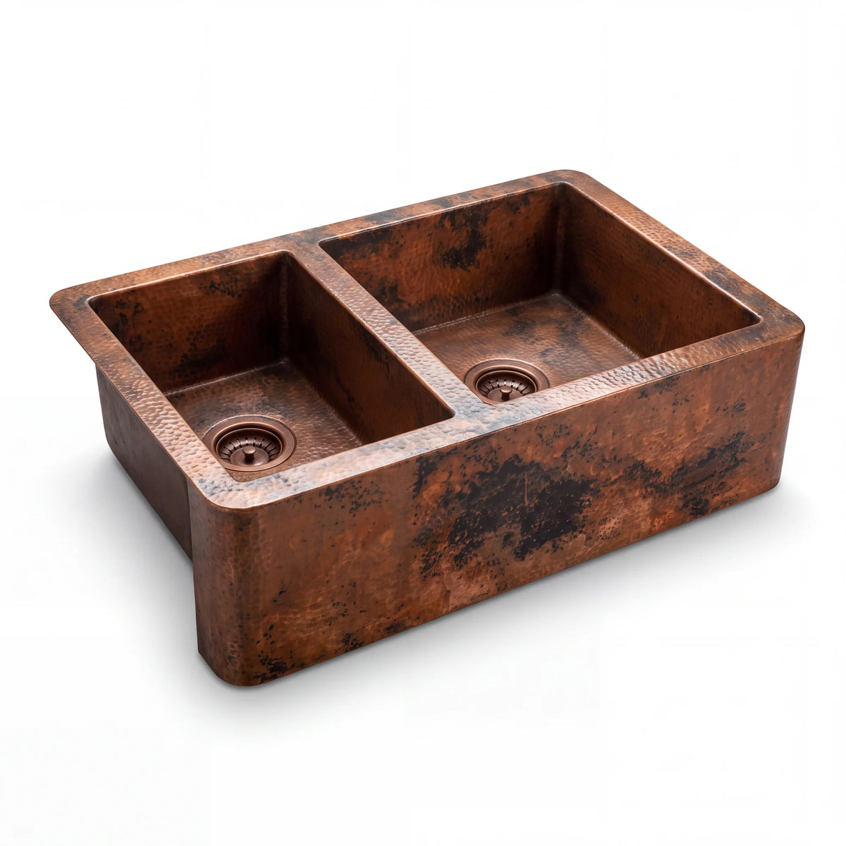 Tandem Offset Double Bowl Copper Farmhouse Sink