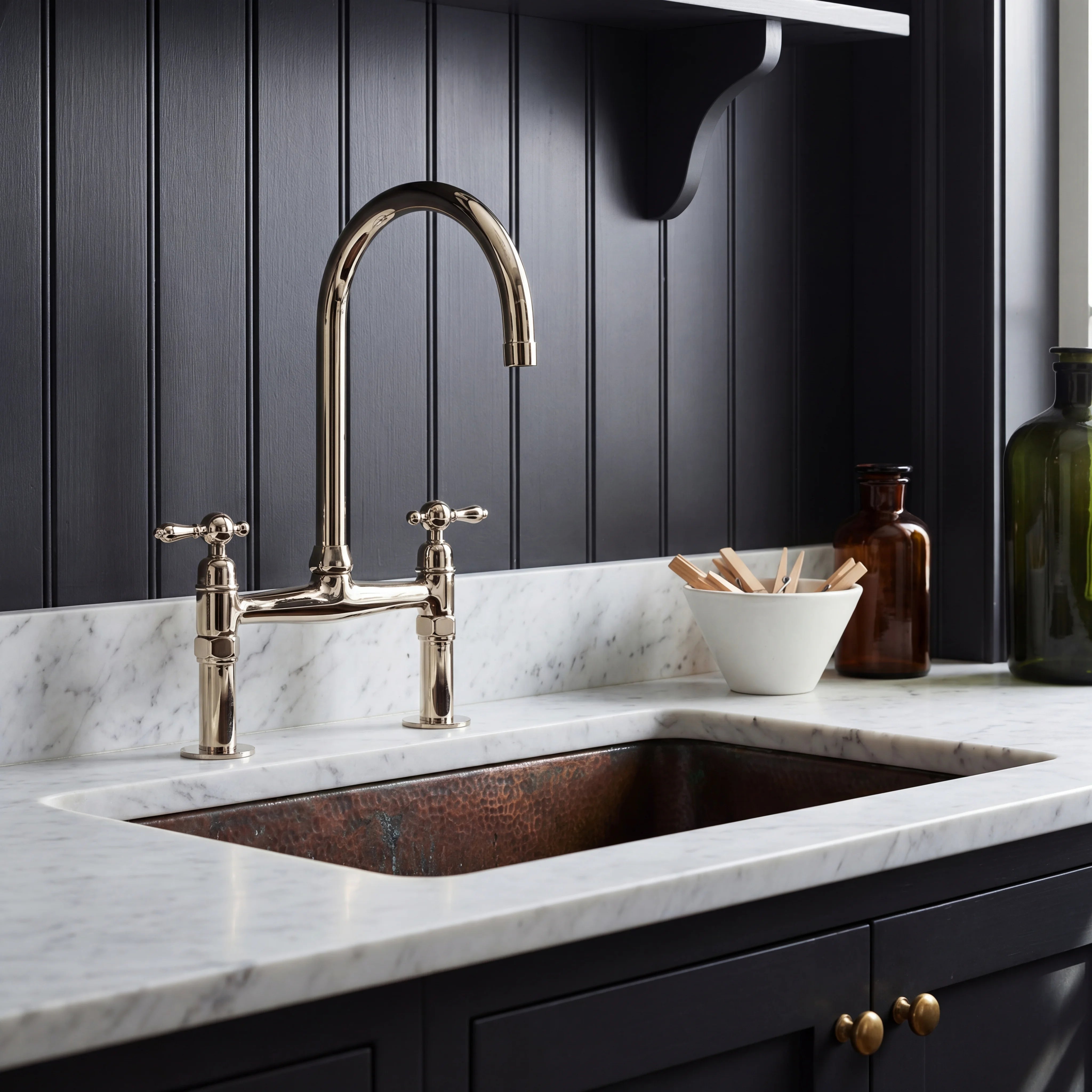 Polished Nickel Bridge Kitchen Faucet