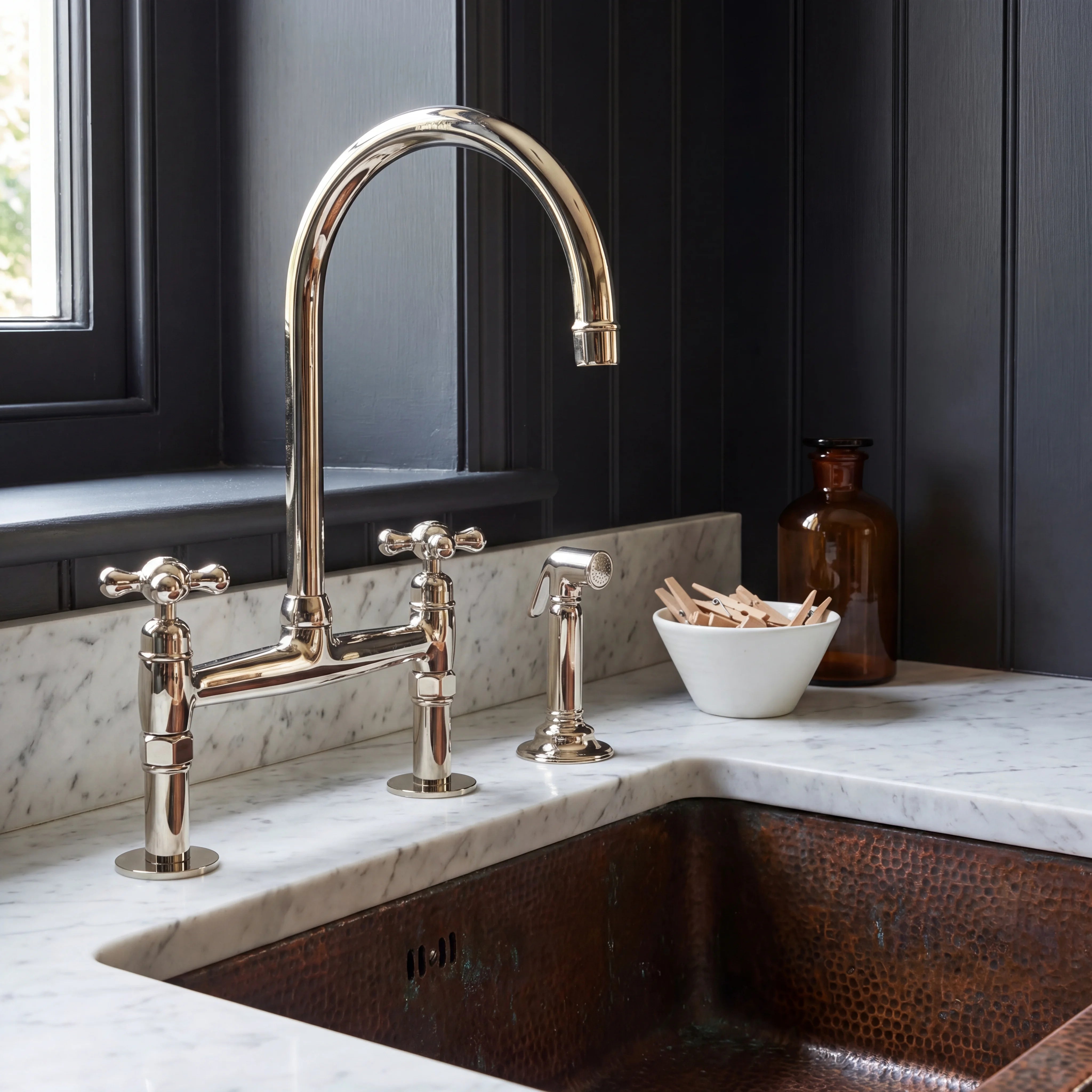 Polished Nickel Bridge Kitchen Faucet