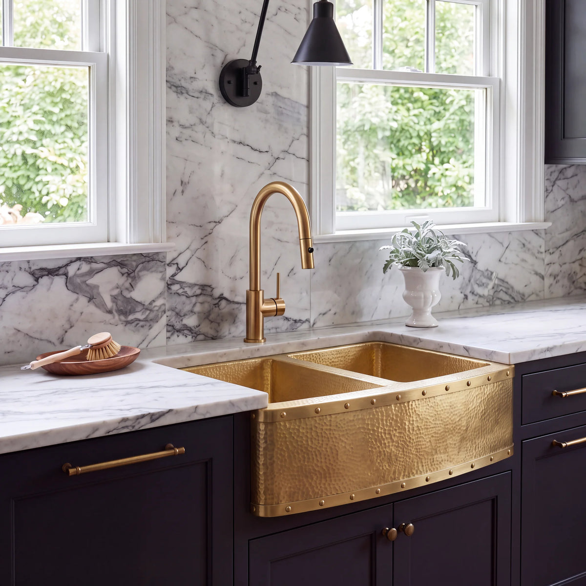 Foundry Riveted Double Bowl Brass Farmhouse Sink